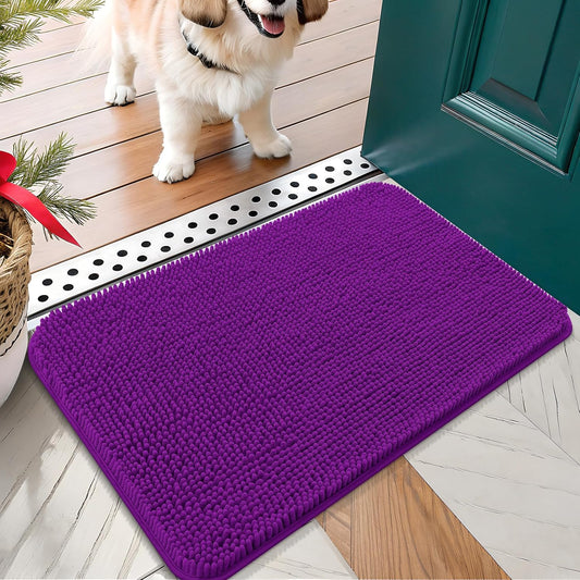 OLANLY Dog Door Mat for Muddy Paws 30x17, Absorbs Moisture and Dirt, Absorbent Non-Slip Washable Doormat, Quick Dry Chenille Mud Mat for Dogs, Entry Indoor Entryway Carpet for Inside Floor, Purple