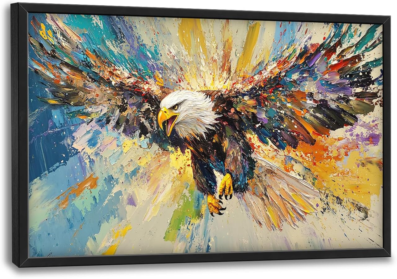 Framed Large Eagle Wall Art, Oversized Bald Wall Decor for Living Room, Colorful Wildlife Animal Canvas Painting Pictures Modern Artwork Home Decoration for Living Room Bedroom Office 36"x24"