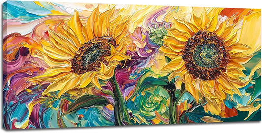 Large Sunflower Wall Art Canvas Living Room Floral Flower Pictures Framed Prints Oversize Wall Decor Painting for Bedroom Dining Office Home 60"x30"