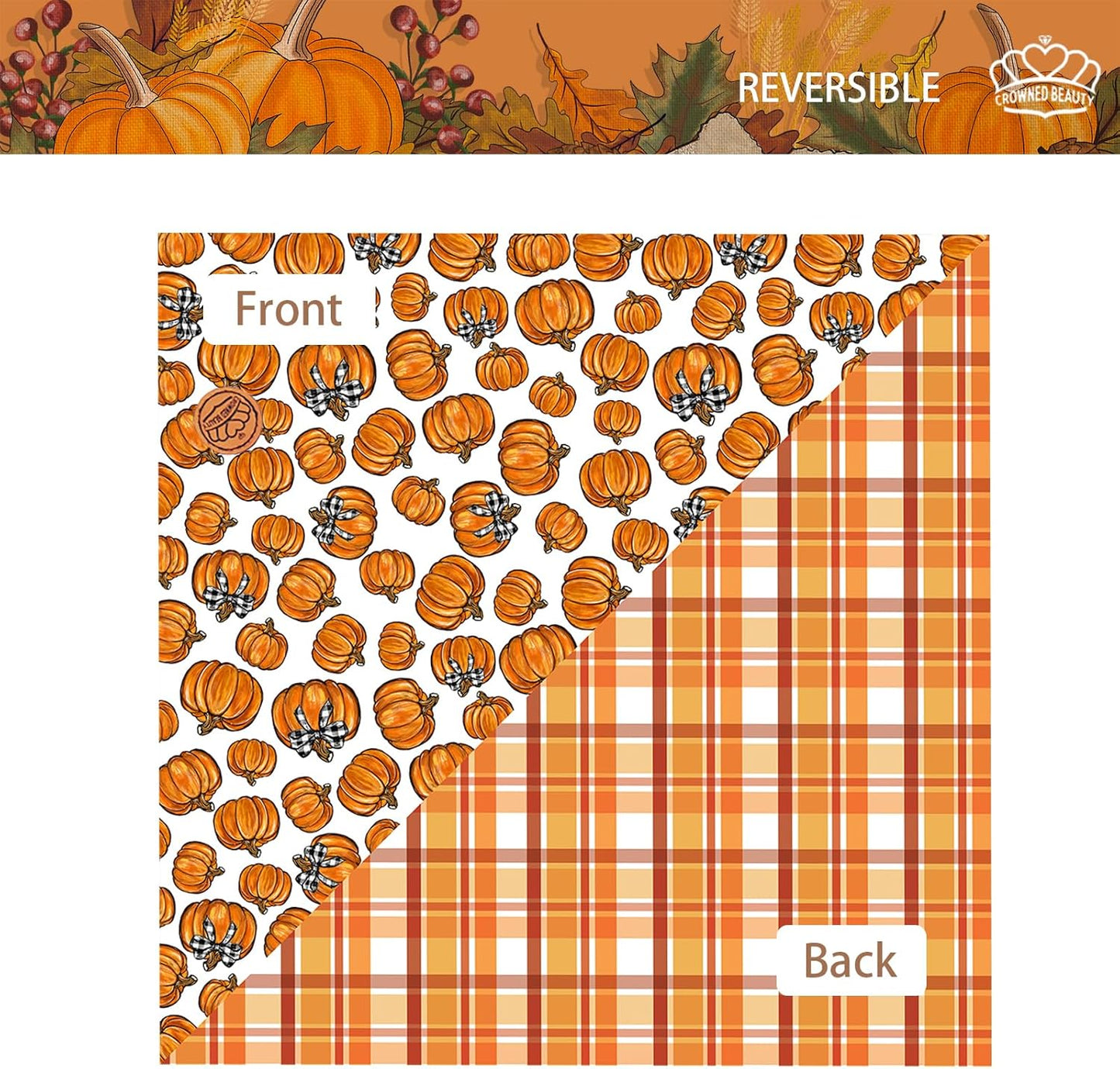 CROWNED BEAUTY Fall Dog Bandanas Reversible Large 2 Pack, Fall Pumpkin Set, Orange Adjustable Triangle Holiday Scarves for Medium Large Extra Large Dogs Boy Girl Pets DB187-L