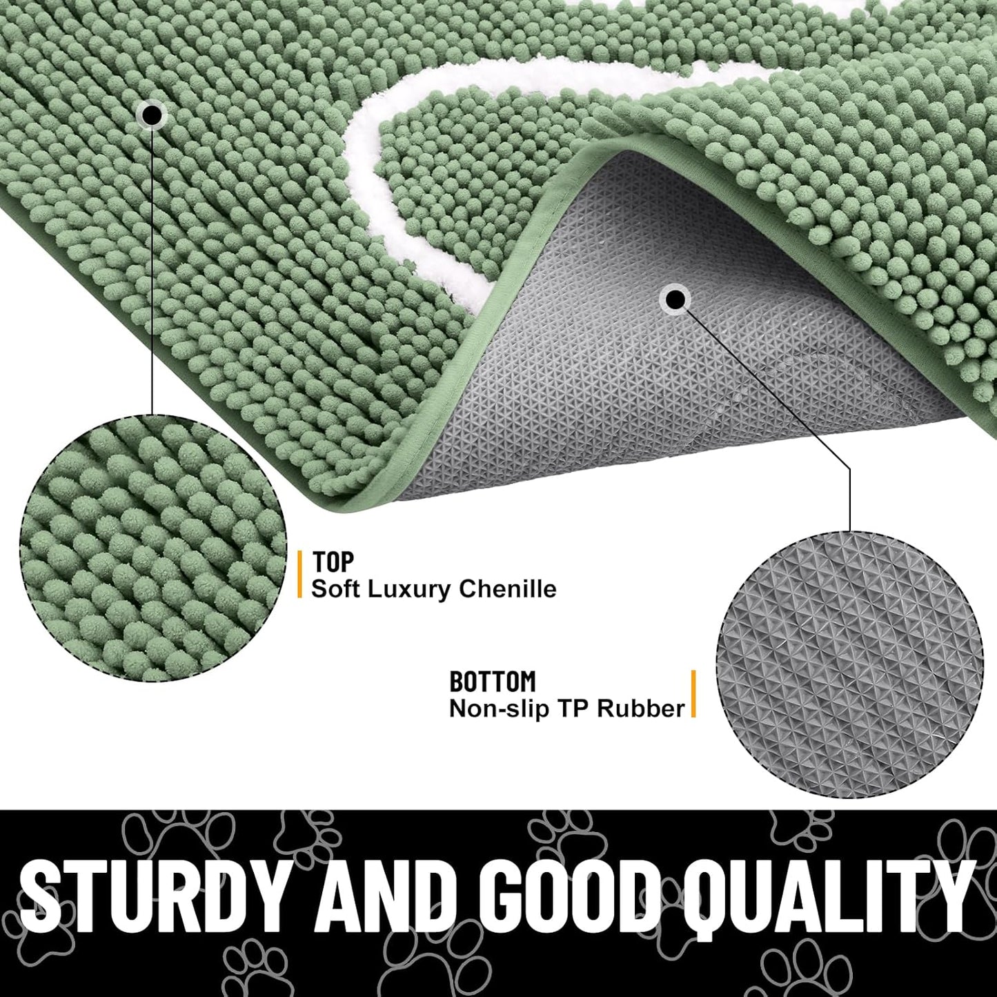 Smiry Dog Door Mat for Muddy Paws, Absorbent Dirt Trapper Non Slip Quick Dry Washable Chenille Mat for Mud Dogs, Entry Rug for Indoor and Outdoor (24x16 Inches, Olive Green and White)