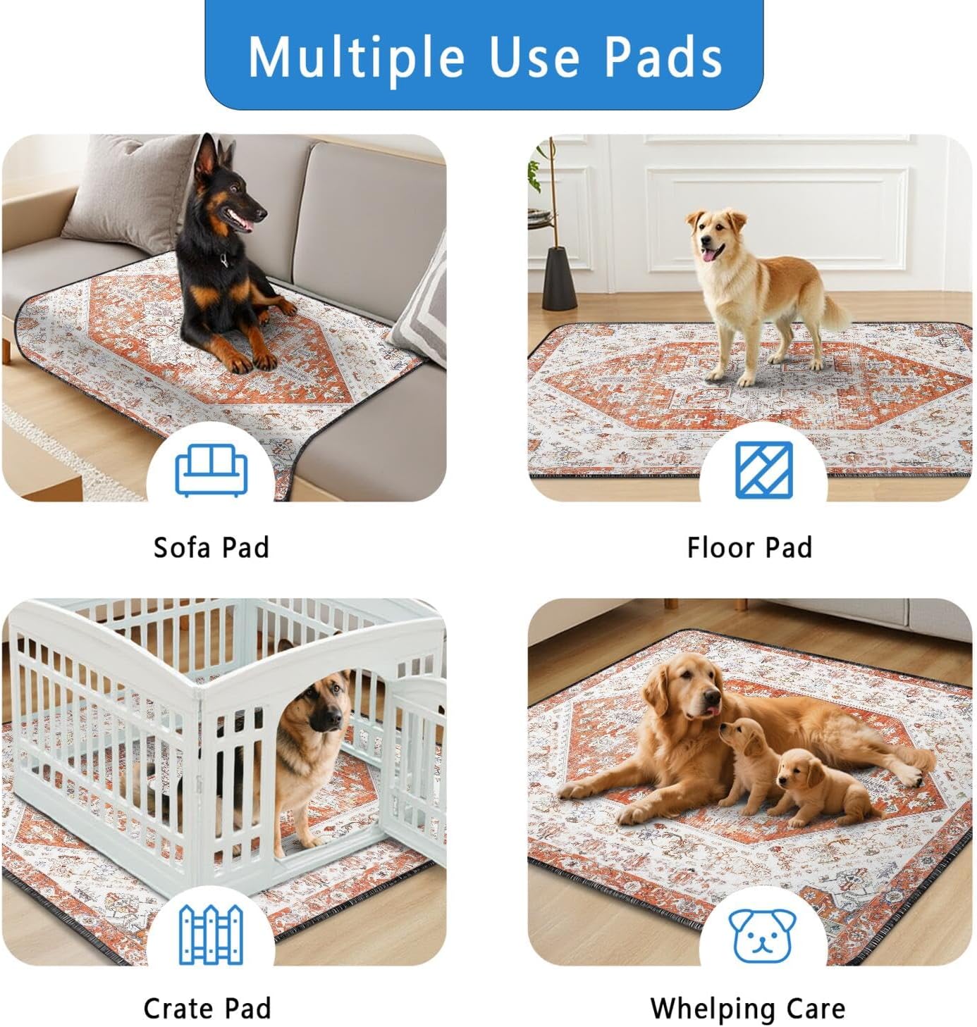 Washable Pee Pads for Dogs 2 Pack, Absorbent Reusable Puppy Pads Waterproof, Leakproof & Non-Slip Whelping Pad, Potty Training Pads for Dogs Playpen Mat 48x48