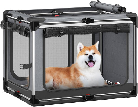 Collapsible Dog Crate: 30 Inch Foldable Soft Sided Dog Crate for Medium Dogs, Portable Dog Travel Kennel with Soft Mat for Indoors & Outdoors, Grey (30" L x 21" W x 21" H)