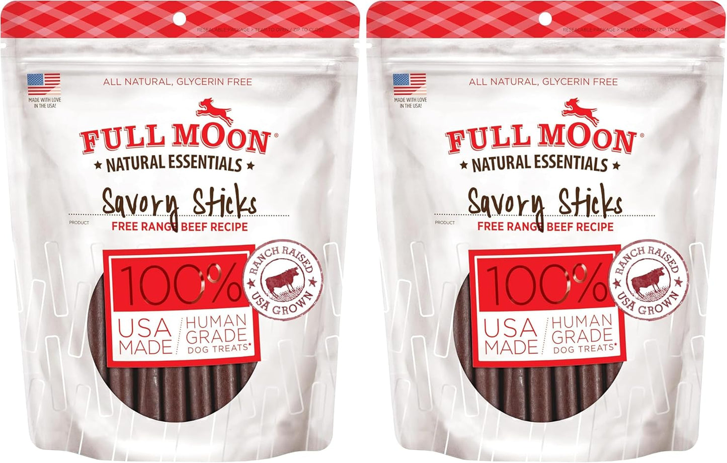 Full Moon All Natural Human Grade Dog Treats, Essential Beef Savory Sticks, 22 Ounce, 1.375 Pound (Pack of 2)