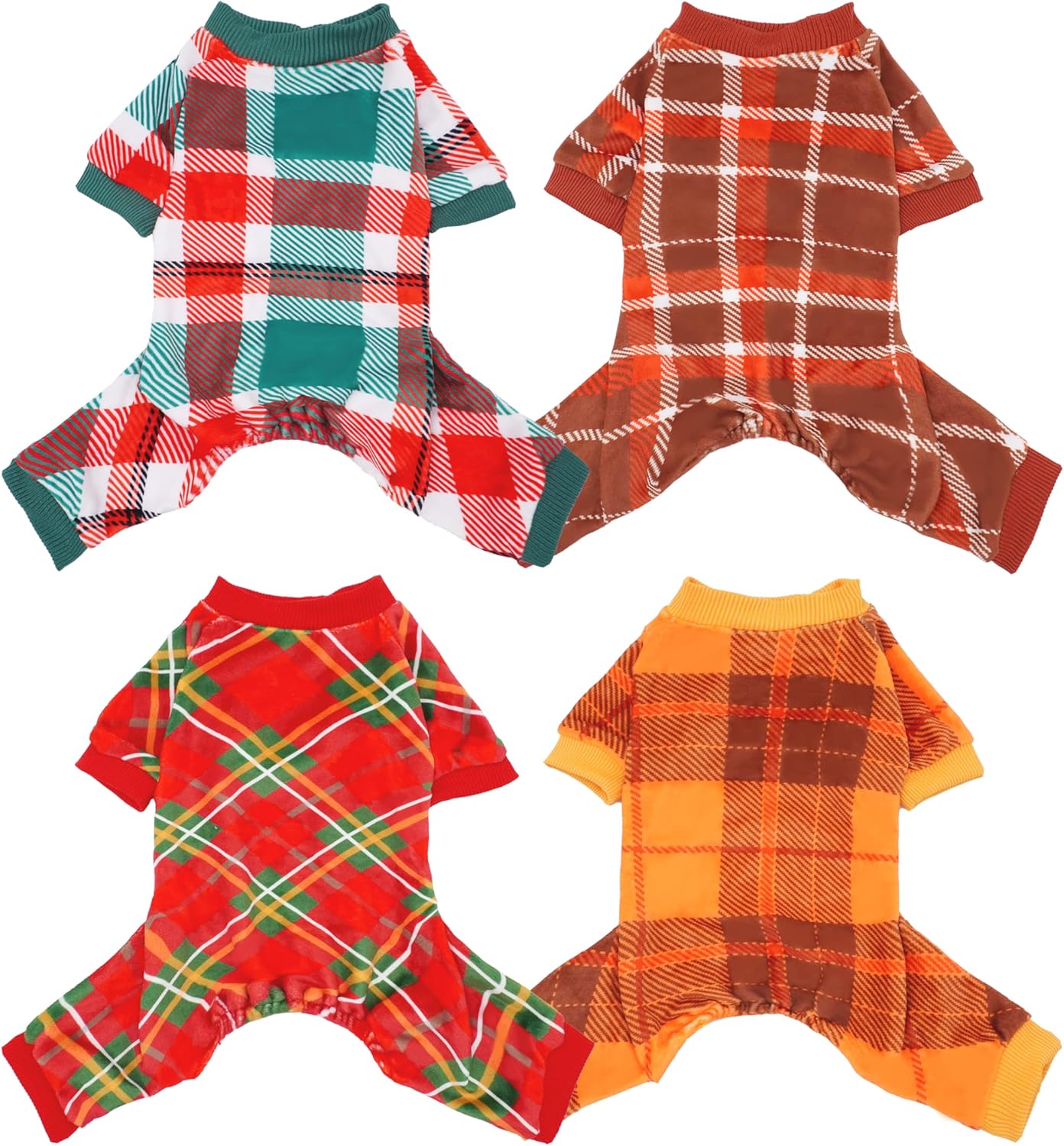 PET SHOW 4 Pack Small Dog Pajamas Holiday Dog Clothes for Medium Dogs Girl Boy Soft Stretchy PJs Plaid Jumpsuit Puppy Fall Onesies Outfits with Sleeve Pets Dachshund Costume(XL, Plaid)