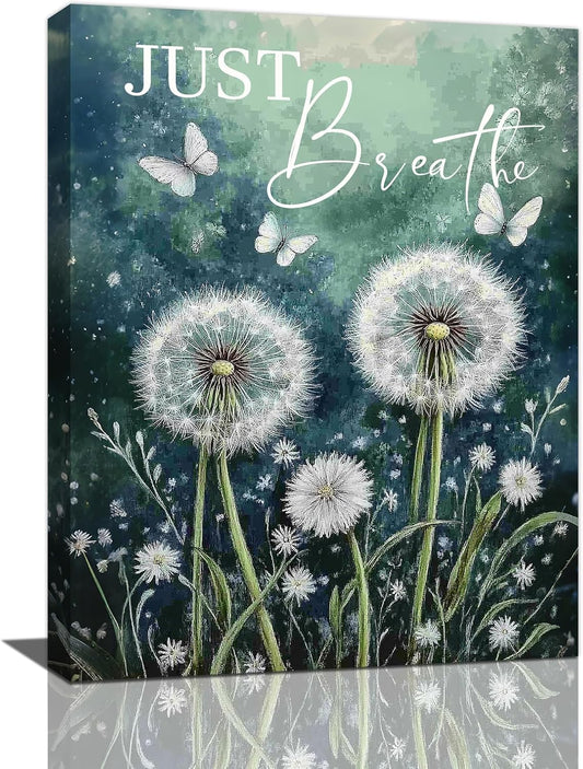 Dandelion Pictures Wall Art, Farmhouse Floral Bathroom Wall Decor, Rustic Inspirational Framed Painting Butterfly White Flower Canvas Artwork for Bathroom Bedroom Living Room Decorations 20"L x 16"W