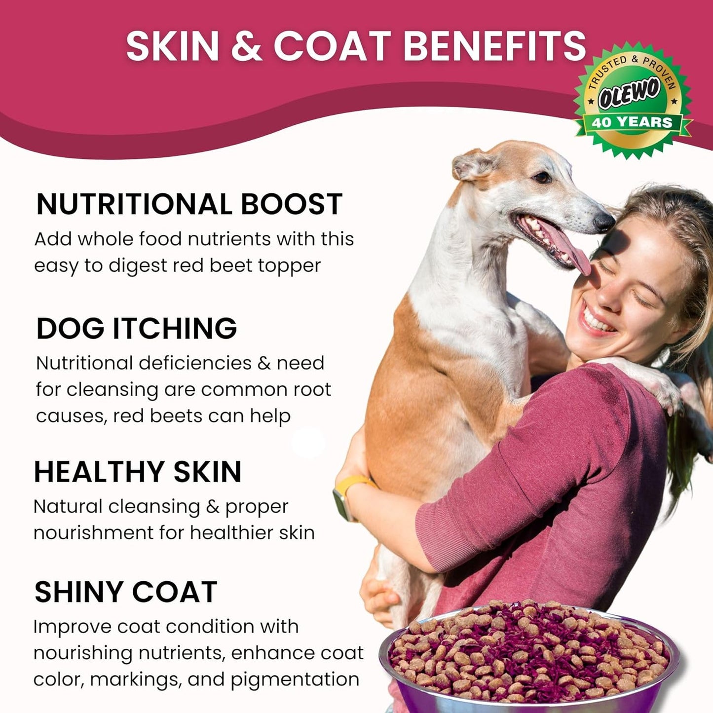 Olewo Original Red Beets for Dogs – Natural Dog Anti Itch, Dog Food Topper, Skin & Coat Support – Dehydrated Vegetables for Dogs, Dog Supplements & Vitamins, Toppers for Dogs, Fiber for Dogs, 5.5 lbs