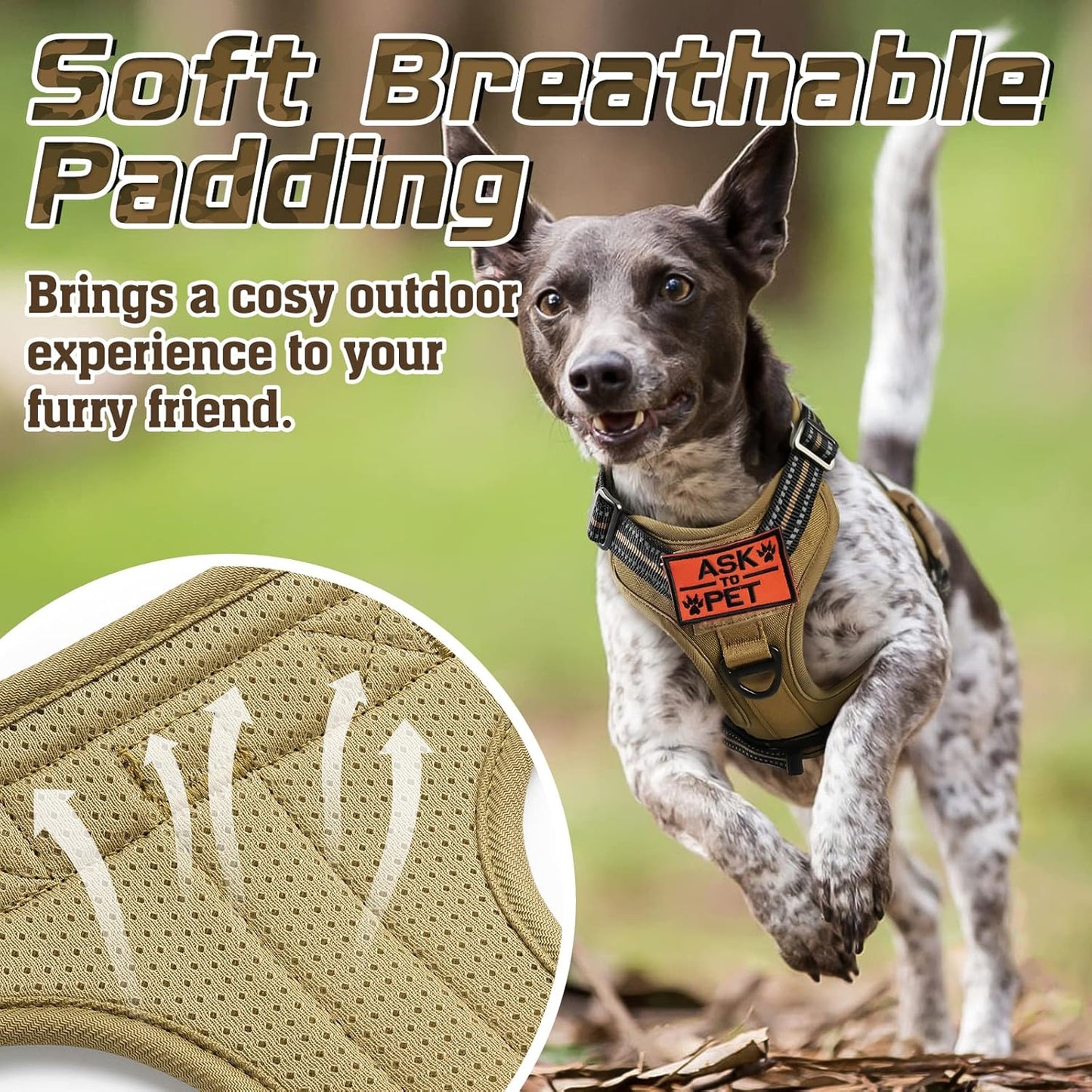 rabbitgoo Tactical Dog Harness for Large Dogs, No Pull Military Service Vest with Handle & Molle, Easy Control for Training Walking, Adjustable Reflective Straps, Brown, L