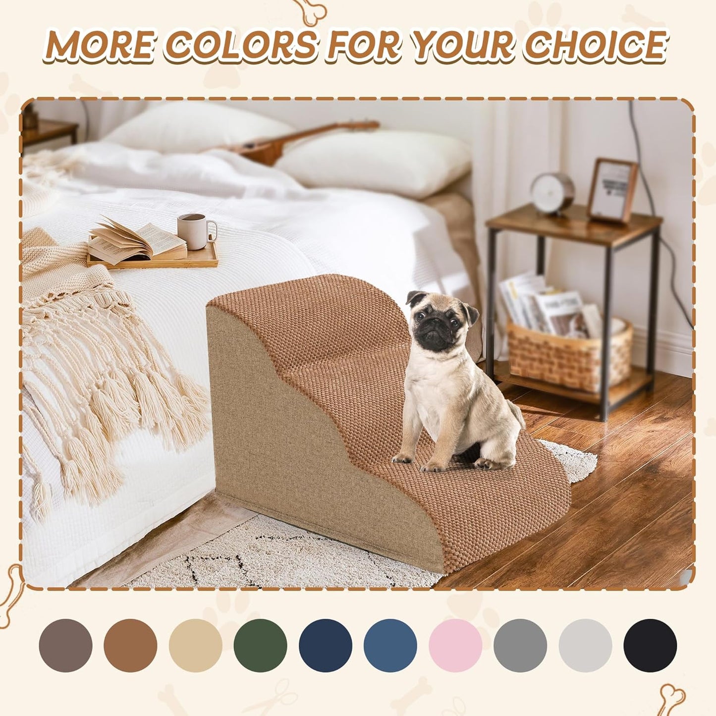 Romrol Dog Stairs Ramp for High Beds Couches, High Density Foam Pet Steps with Durable Non-Slip Waterproof Fabric Cover, Dog Stairs for Small Dogs or Cats or Pets, 3-Step,15 Inch,Light Brown