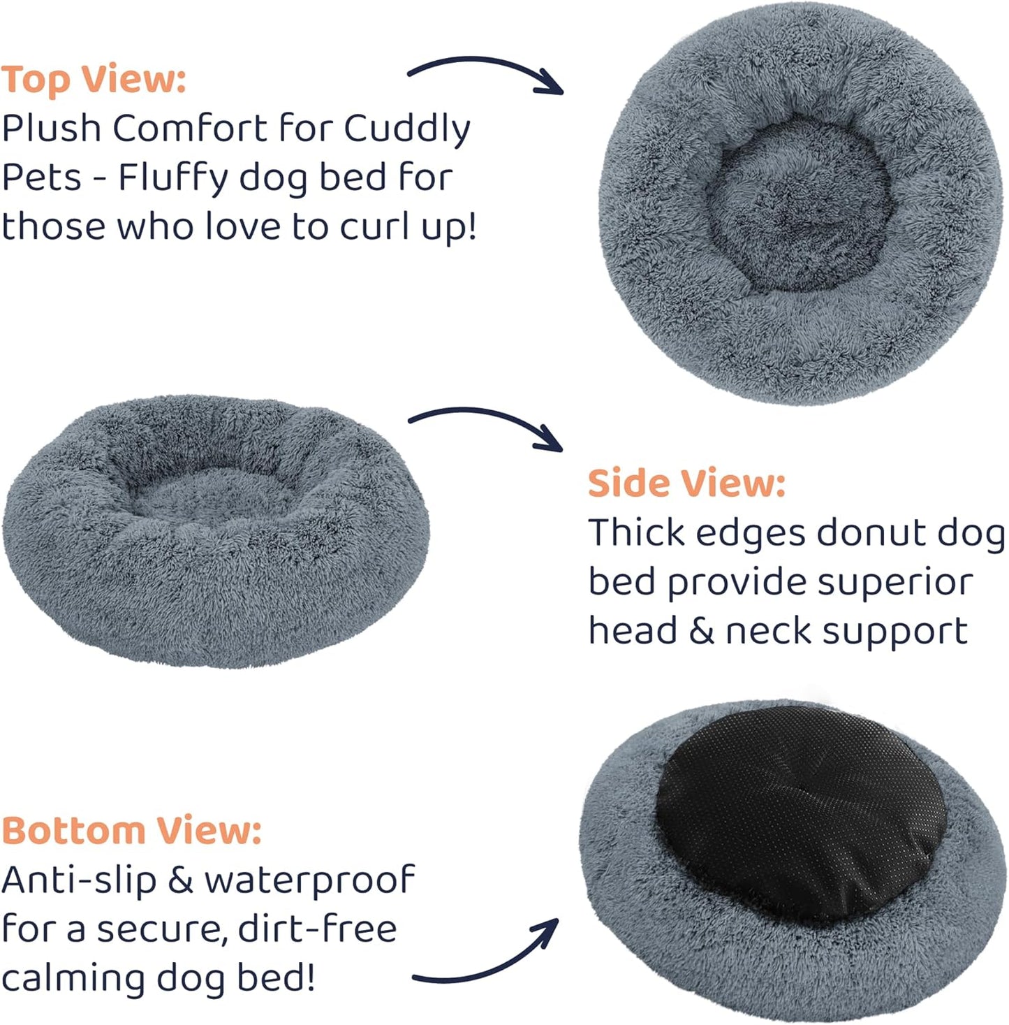 Donut Dog Bed - Premium Comfort for Anxiety Relief - Fluffy & Calming Design with Ultra-Plush Support | Cozy Round Dog Bed with Super Soft Circle Style (Size S Dark Grey)