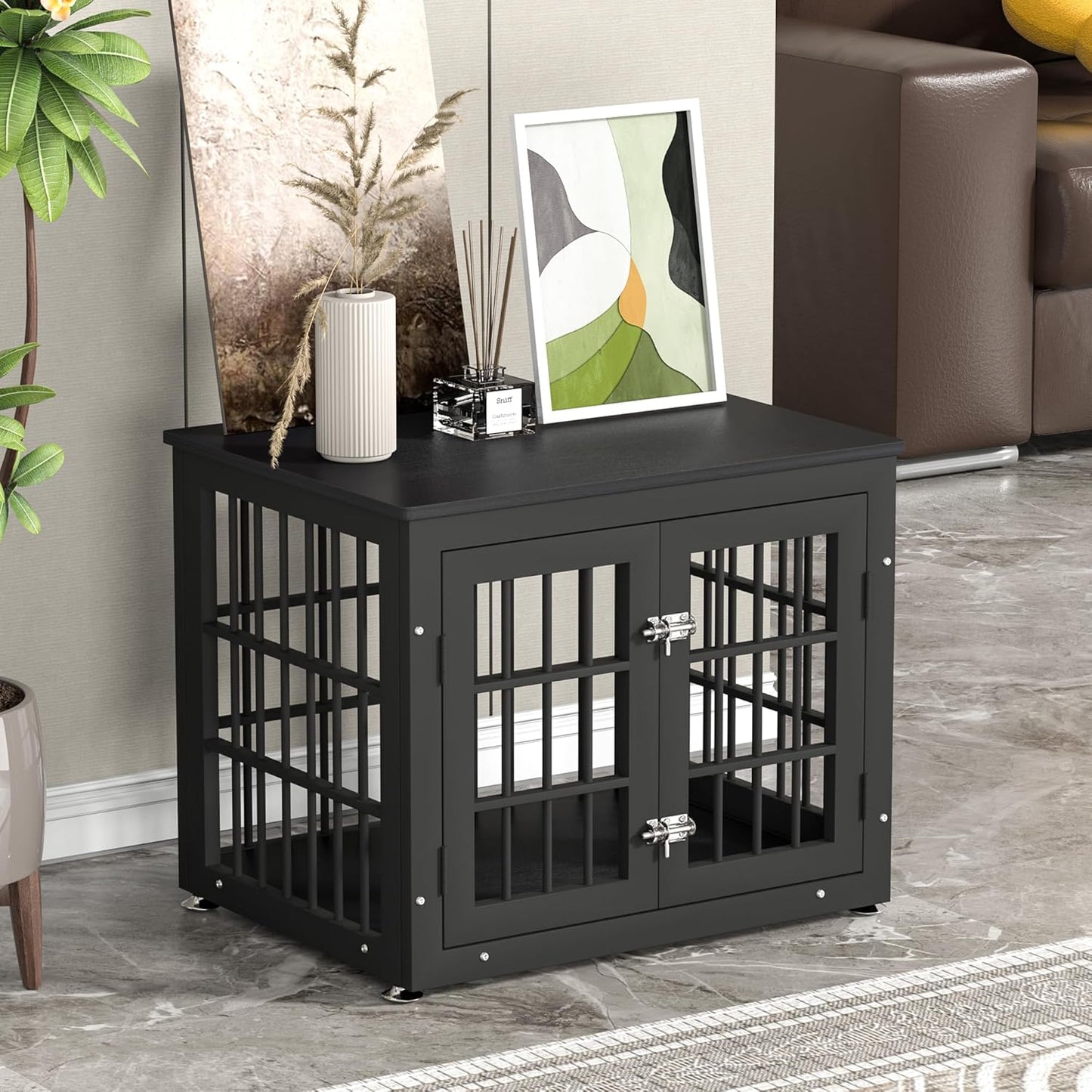 26 Inch Heavy Duty Dog Crate Furniture for Small Dogs, Decorative Pet House End Table, Wooden Cage Kennel Furniture Indoor, Black