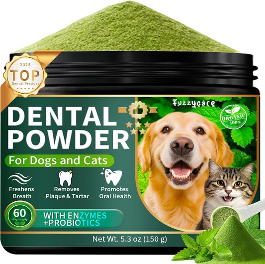 Dog Dental Powder, Dog Teeth Cleaning Powder with Natural Herbal Blend & Postbiotics, Dog Teeth Cleaning, Targets Tartar & Reduces Plaque & Bad Breath for Dogs & Cats, Mint -150Grams
