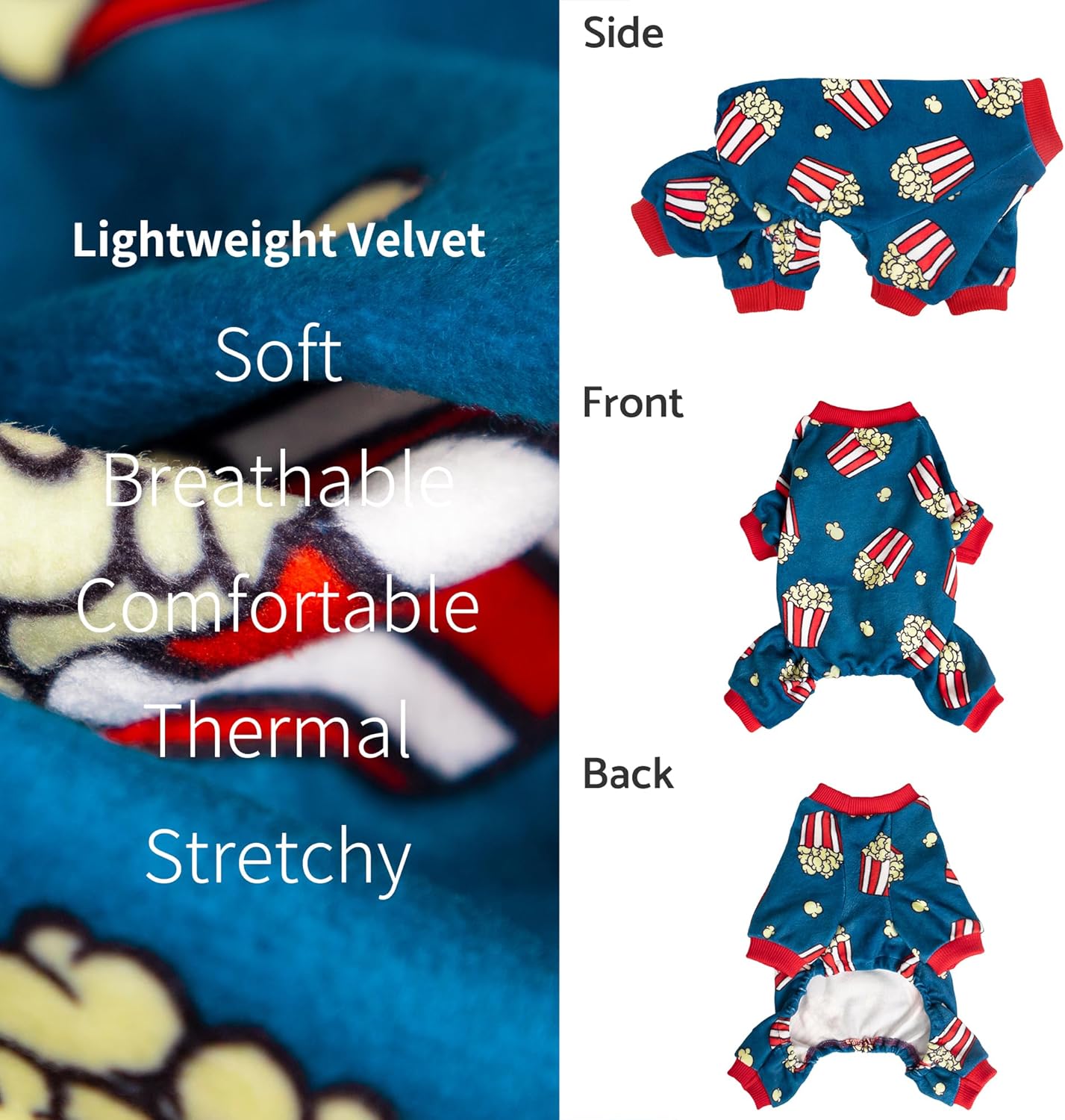 Fitwarm Popcorn Dog Pajamas, Funny Dog Clothes for Small Dogs Boy Girl, Fleece Pet Onesie with Feet, Blue, Red, White, Yellow, XL