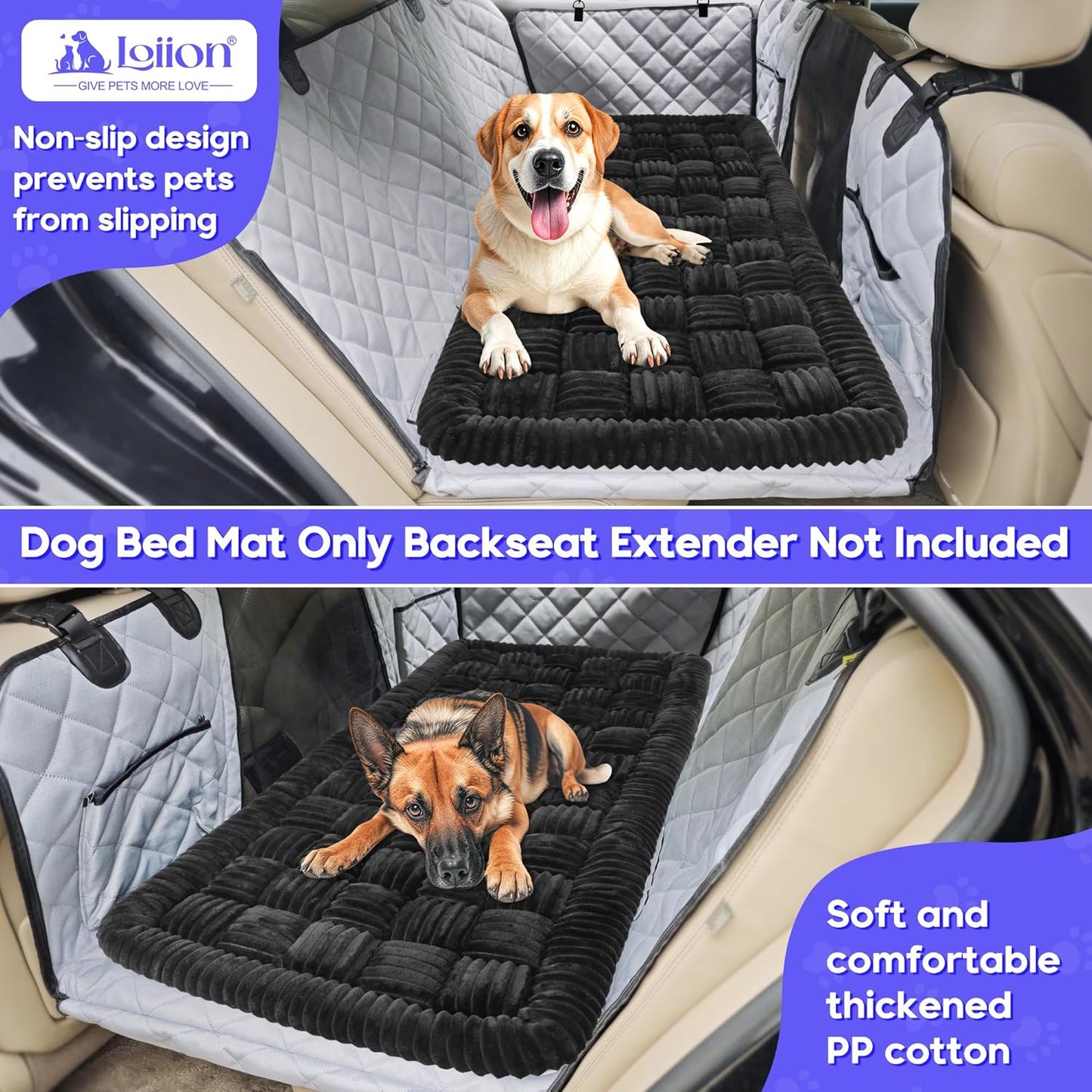 Dog Car Bed Mat, Non-Slip Backseat Extender Pet Blanket, Plaid Dog Bed for SUVs, Sedans & Trucks, Chew-Resistant Travel Pad for Dogs, Easy Clean & Scratch-Proof & Comfort (50"x24.6") Black