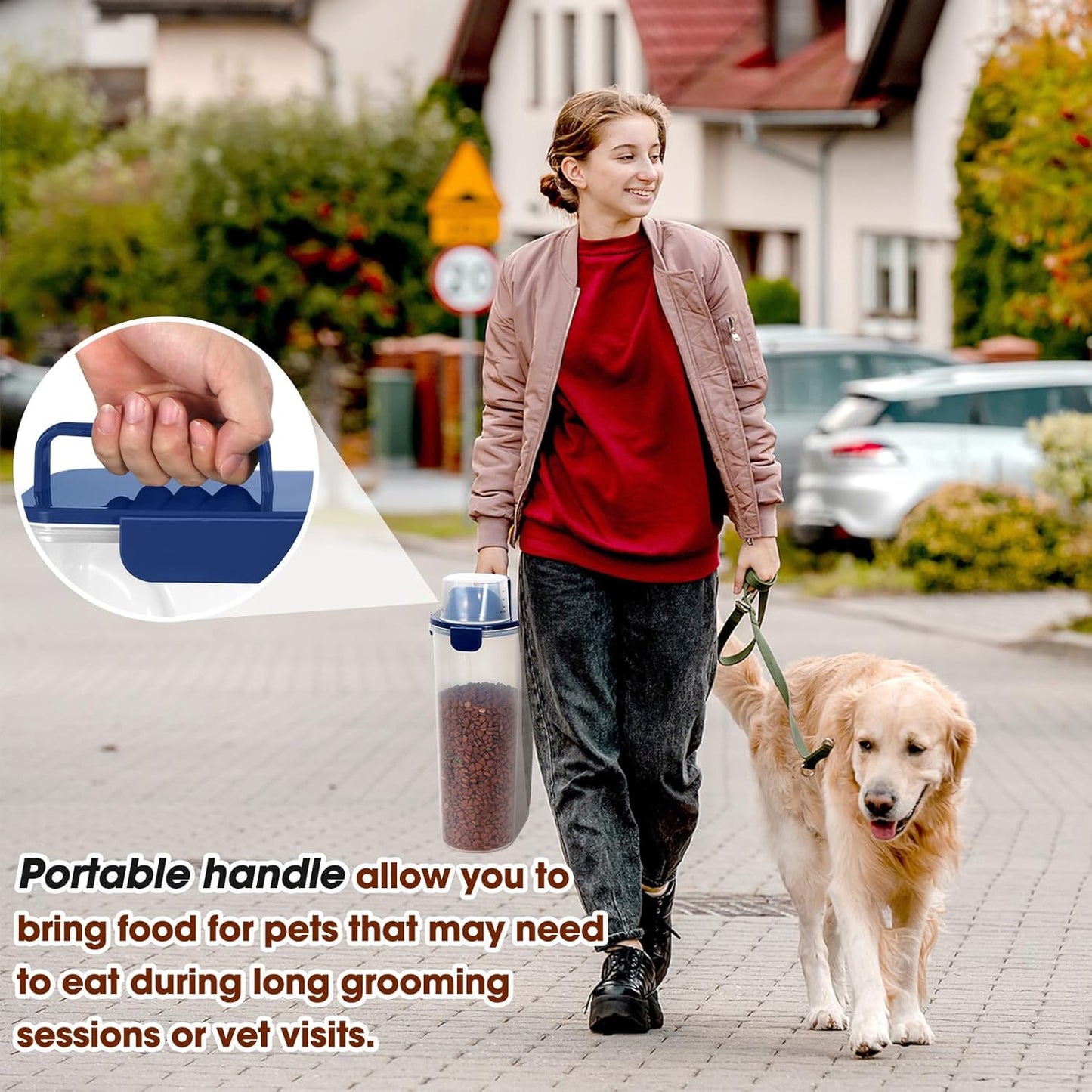 TBMax Large Cat Food Storage Container, Portable Dog Food Container with Upgraded Large Spout and Cup, Travel Pet Food Storage Dispenser for Kibble Storage, Bird Seed Container - Dark Blue