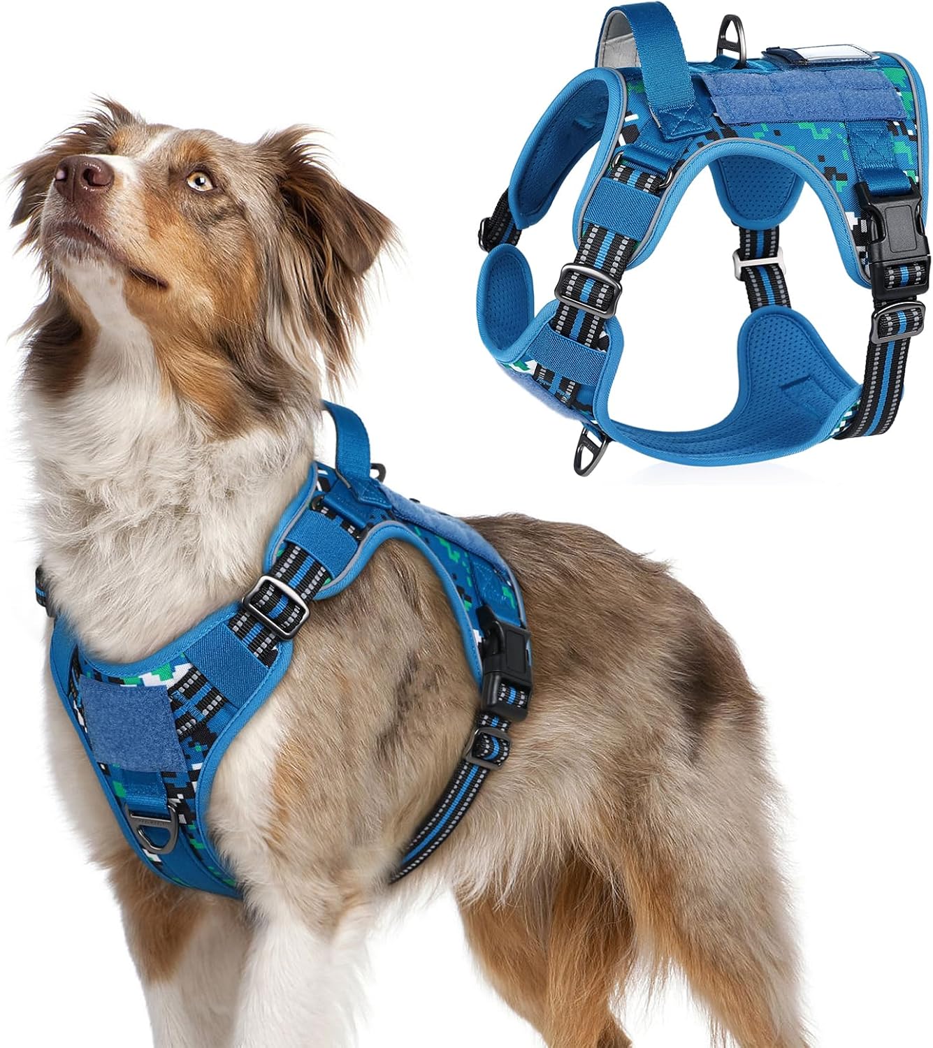 rabbitgoo Tactical Dog Harness Medium Sized Dog, No Pull Military Service Vest with Handle & Molle, Easy Control for Training Walking, Adjustable Reflective Straps, Blue Camo, M