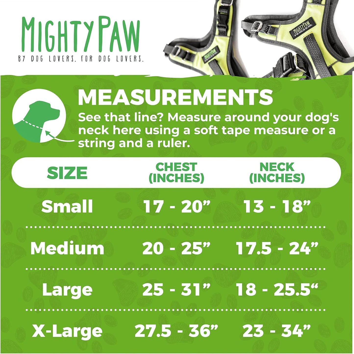 Mighty Paw Sport Harness 2.0 - Padded Canine Accessory - Adjustable Neck and Chest Straps - Enhanced Visibility with Reflective Stitching - Dog Padded Harness with Handle - Large - Green