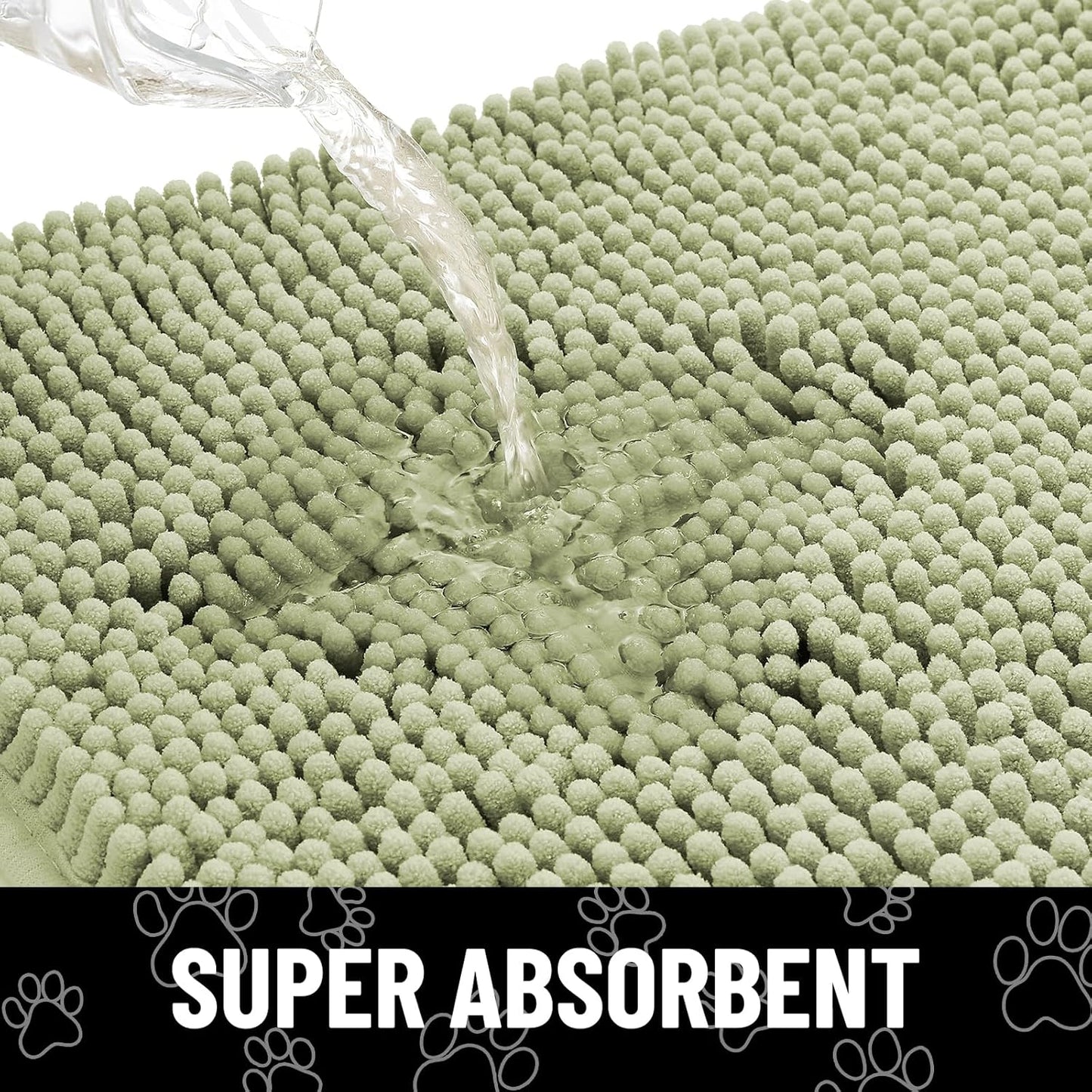 Smiry Dog Door Mat for Muddy Paws, Absorbent Dirt Trapper Non Slip Quick Dry Washable Chenille Mat for Mud Dogs, Entry Rug for Indoor and Outdoor (59x24 Inches, Sage Green)