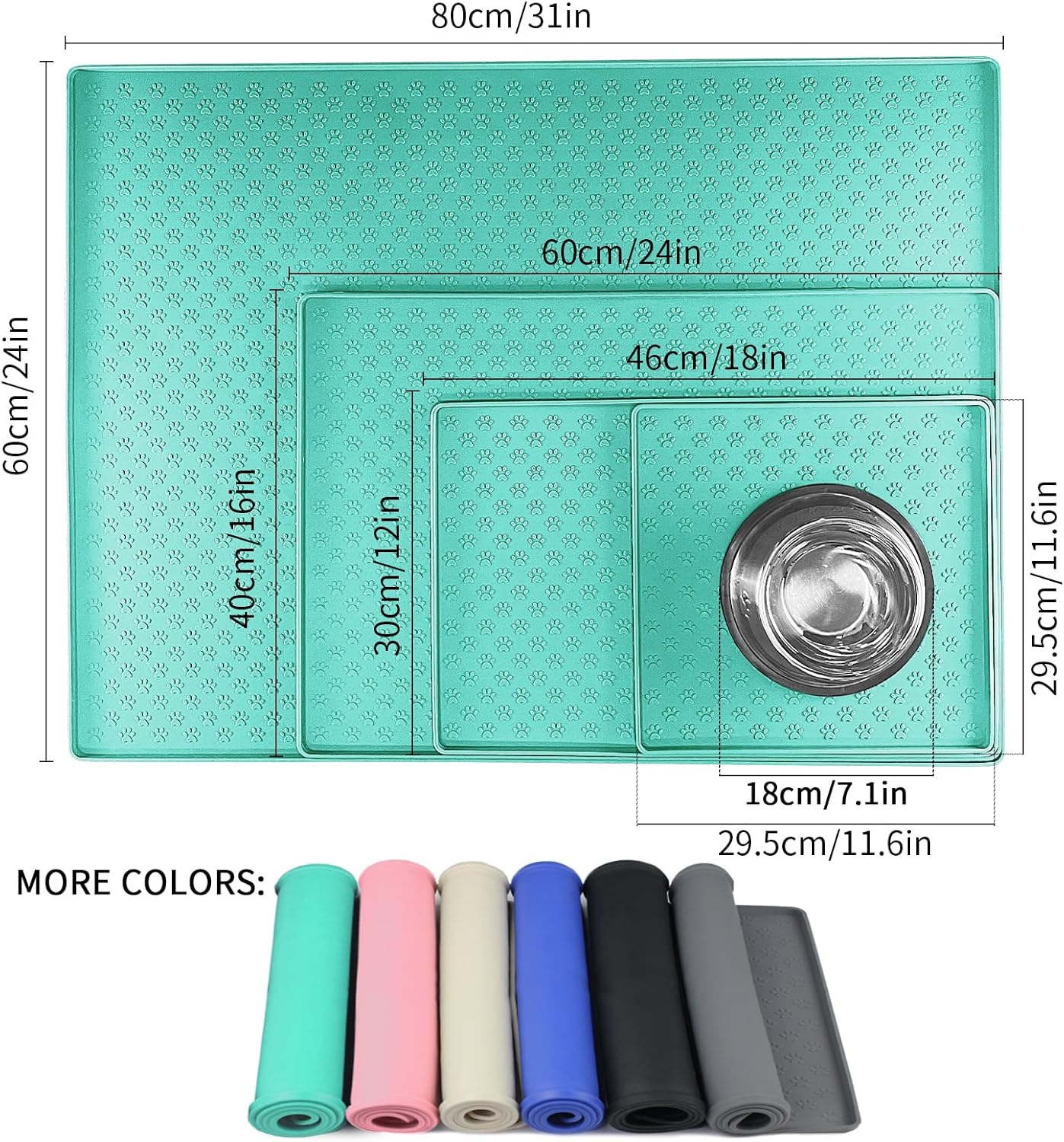 Ptlom Pet Placemat for Dog and Cat, Mat for Prevent Food and Water Overflow, Suitable for Small, Medium and Big Pet 18" 12", Light Green