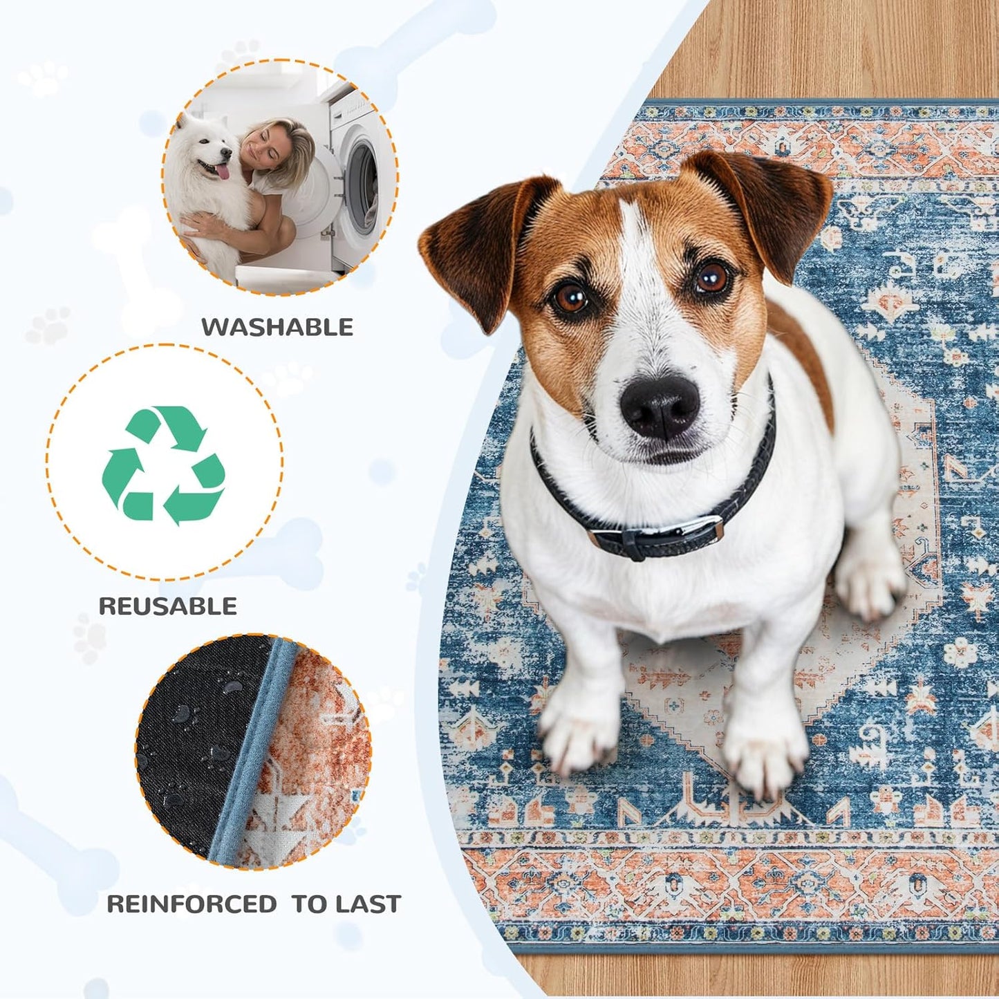 Lahome Super Absorbent & Leakproof Washable Dog Pee Pads - 2 Pack Value Set - Waterproof, Non-Slip Reusable Pads for Puppy Training, Crates & Whelping (24"x24", Beige Blue)