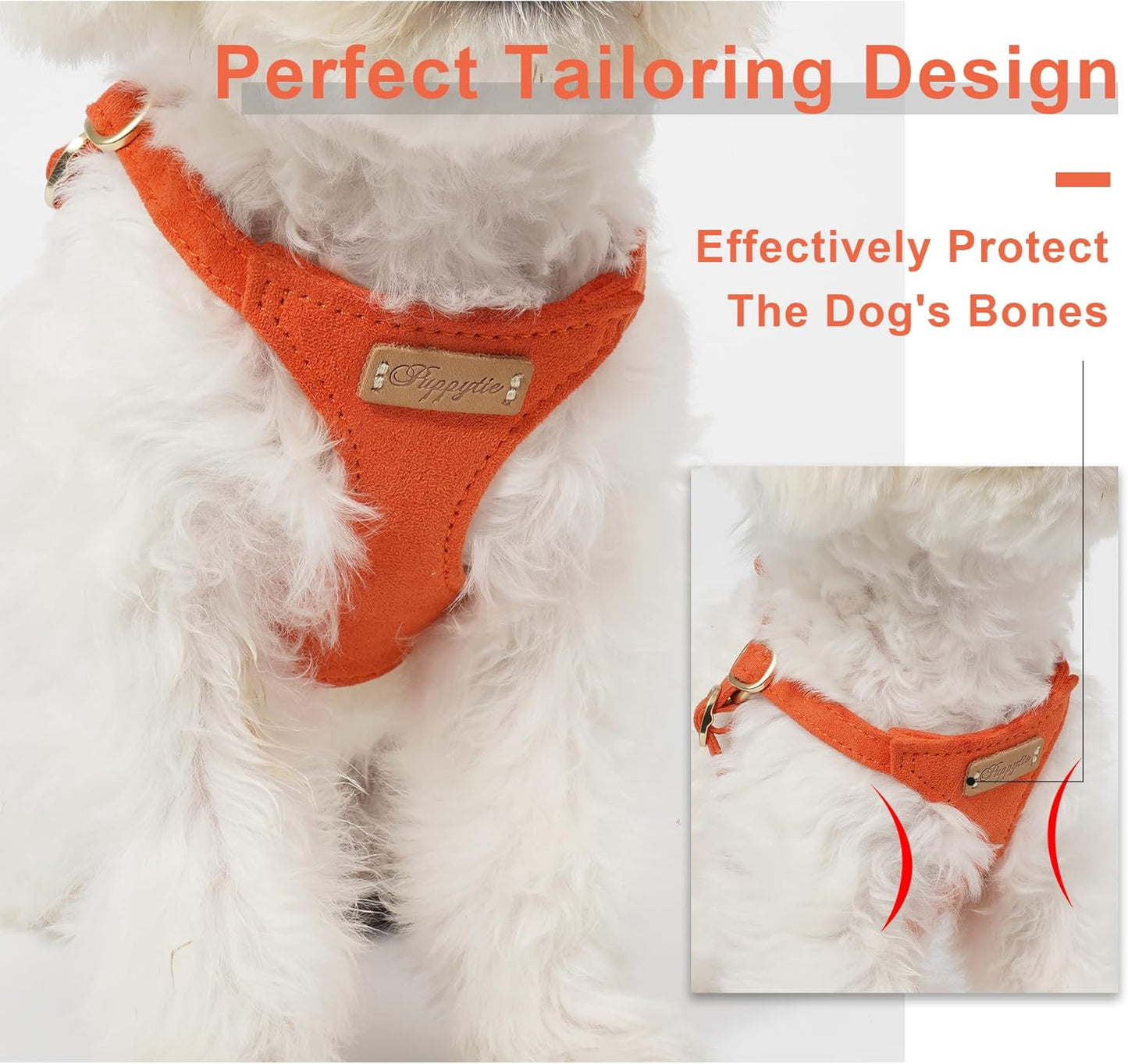 Puppytie No Pull Dog Harness with Multifunction Dog Leash,Soft Adjustable No Choke Escape Proof Pet Harness Vest for Medium Dogs or Large Dogs,Orange,M