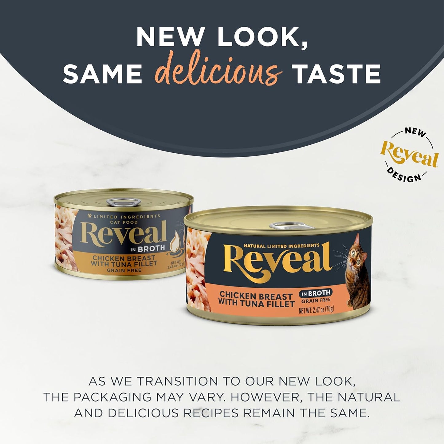 Reveal Natural Wet Canned Cat Food, Limited Ingredient, Grain Free, Protein with No Artificial Additives, Chicken Breast with Tuna in Broth (24 x 2.47 oz Cans)