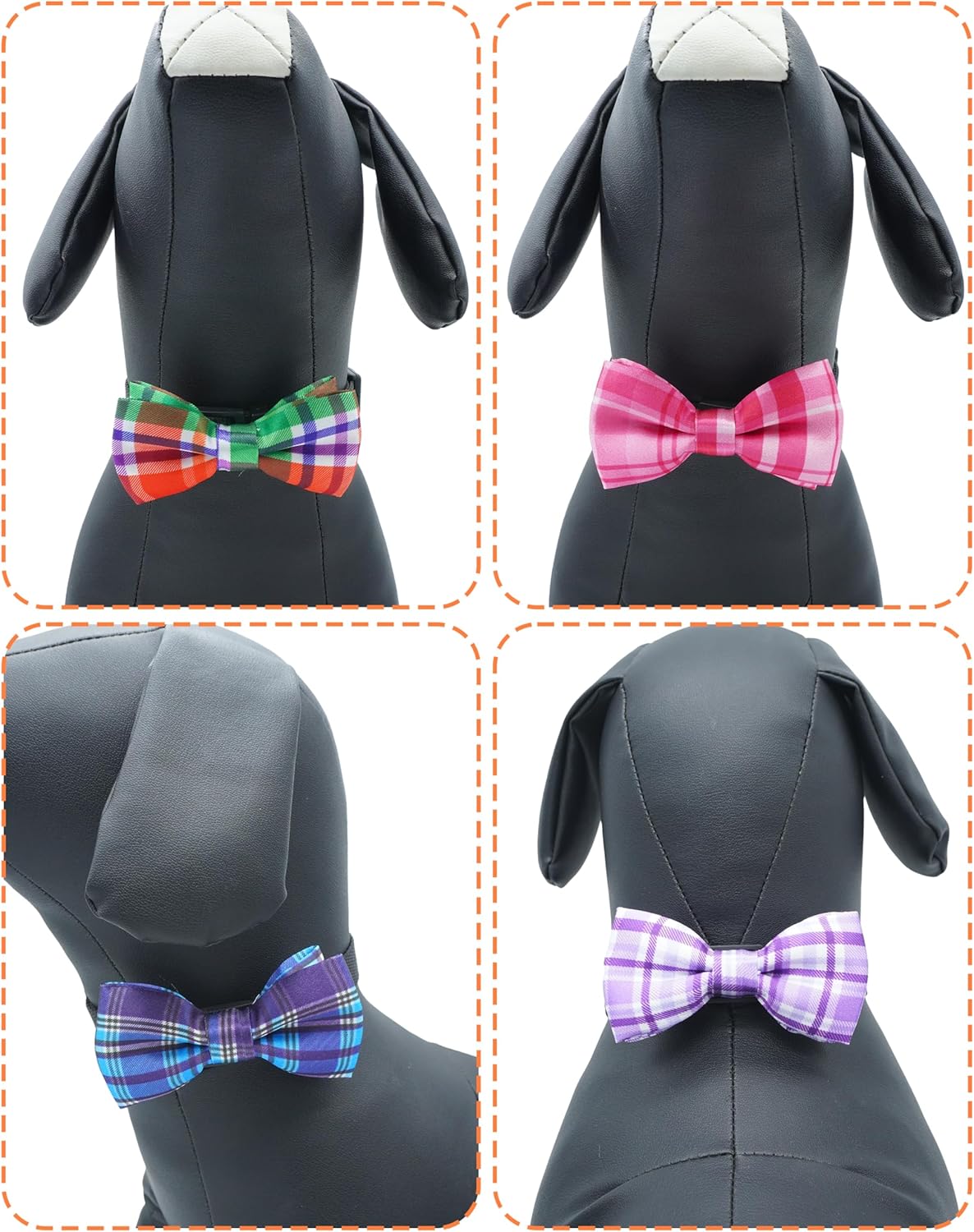 PET SHOW 10 Pack Plaid Big Dog Bow Ties for Large Medium Dogs Sliding Collar Attachments Classic Bowties Rainbow Bowknots Christmas Party Holiday Pet Grooming Accessories(Large)