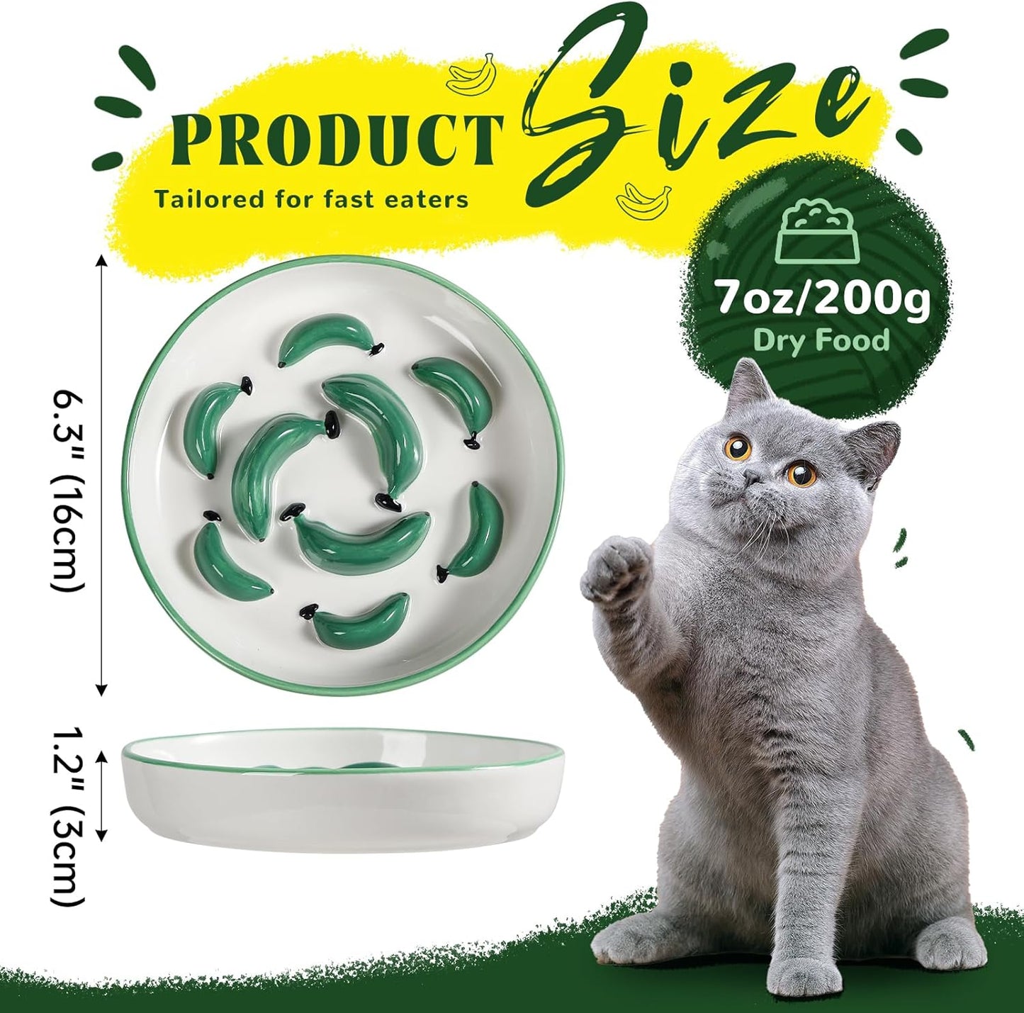 Ceramic Cat Slow Feeder Bowl - Vibrant Cat Feeding Bowl - Cute Maze Food Dish for Slow Eating - Dishwasher Safe - 6.3''W x 1.2''H - 7 OZ - Red