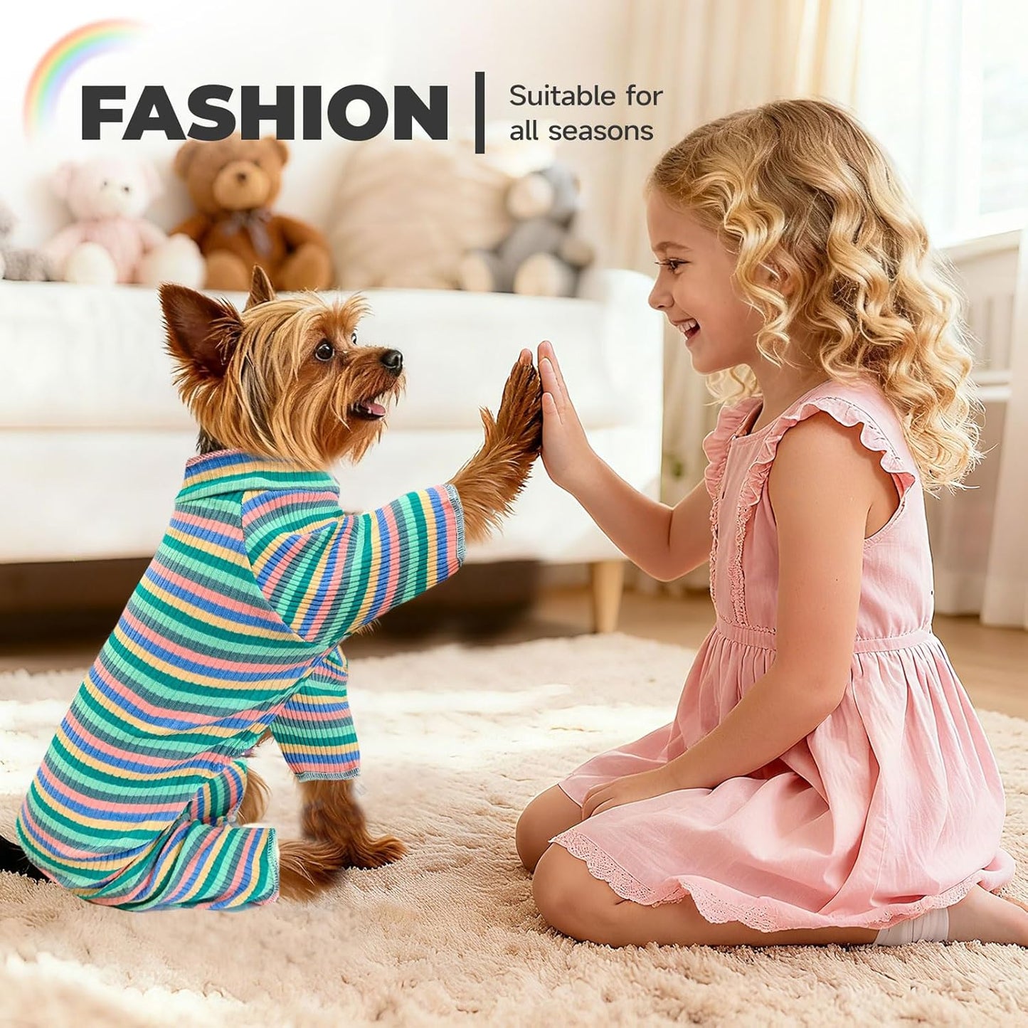 BAEJMJK Striped Dog Pajamas Stretchy Cute Four-Legged Boy Girl Dog Clothes with Sleeves Comfortable Dogs Jumpsuit Colorful Pet Puppy Outfits Apparel for Small Medium Dogs Cats(Green,X-Large)