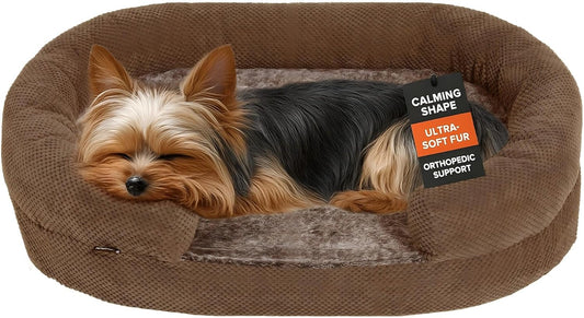 Plush Orthopedic Pet Bed for Small Dogs & Cats, 28" Oval Dog Sofa with Supportive Egg Crate Foam, Washable Removable Cover & Non-Slip Bottom, Bolstered Sides for Comfort, Camel (28")