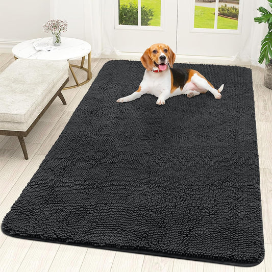 OLANLY Dog Door Mat for Muddy Paws 70x46, Absorbs Moisture and Dirt, Absorbent Non-Slip Washable Doormat, Quick Dry Chenille Mud Mat for Dogs, Entry Indoor Entryway Carpet for Inside Floor, Dark Grey