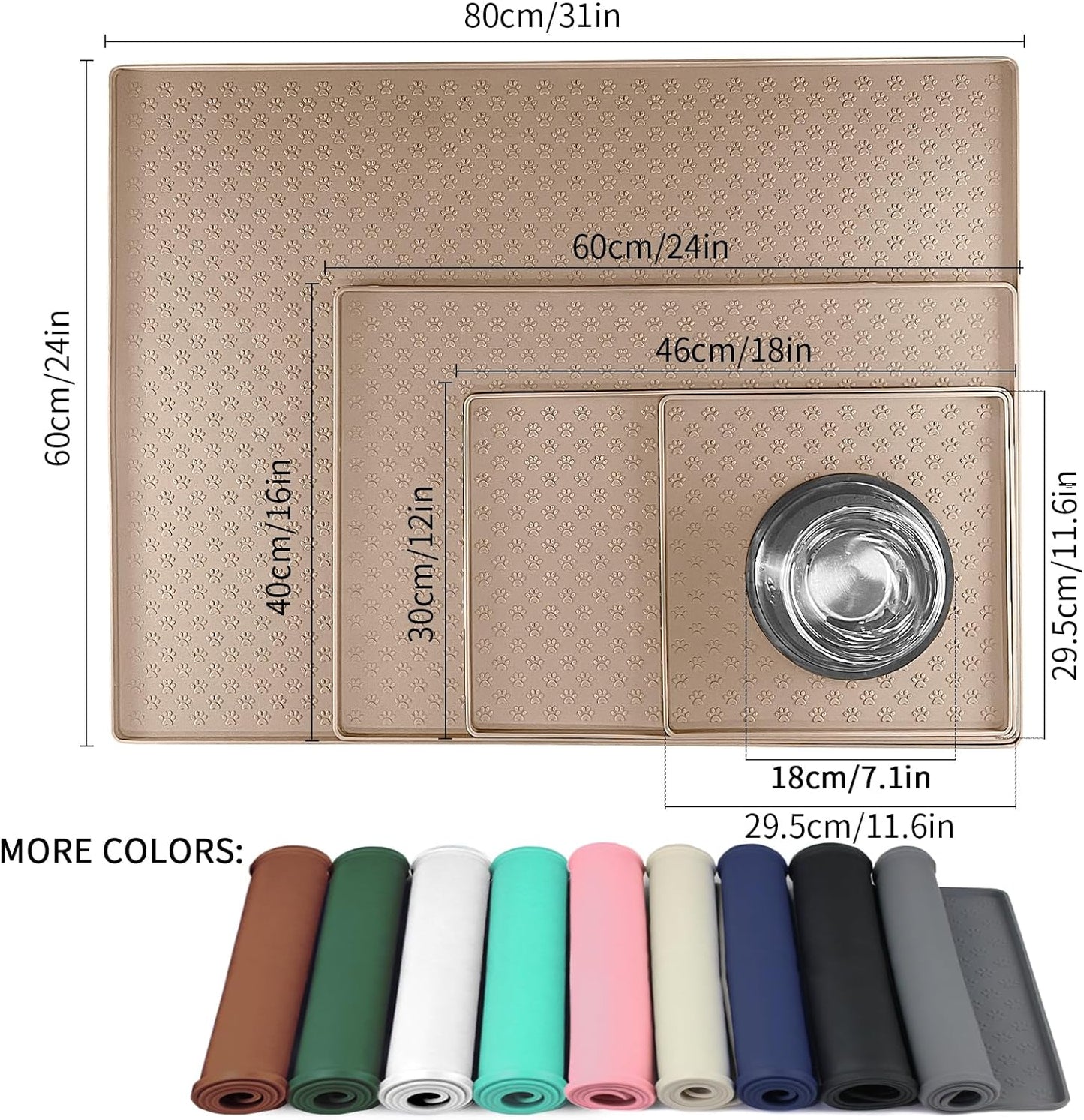 Ptlom Dog Food Mat Anti-Slip Pet Bowl Mats for Food and Water, High-Lips Pet Placemat Prevent Messy Spills to Floor, Waterproof Puppy Feeding Tray for Small, Medium Large Dogs Cats, Silicone