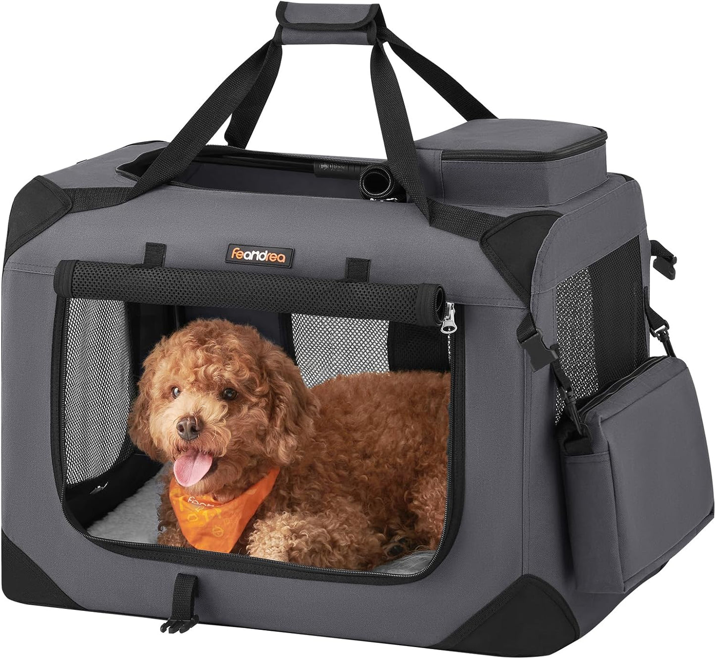 Feandrea 24 Inches Collapsible Soft Dog Crate, Portable Travel Dog Crate for Indoor and Outdoor Use, Dog Carrier Kennel with Safety Zippers, for Living Room, Car, Travelling, Camping, Gray UPDC60GY