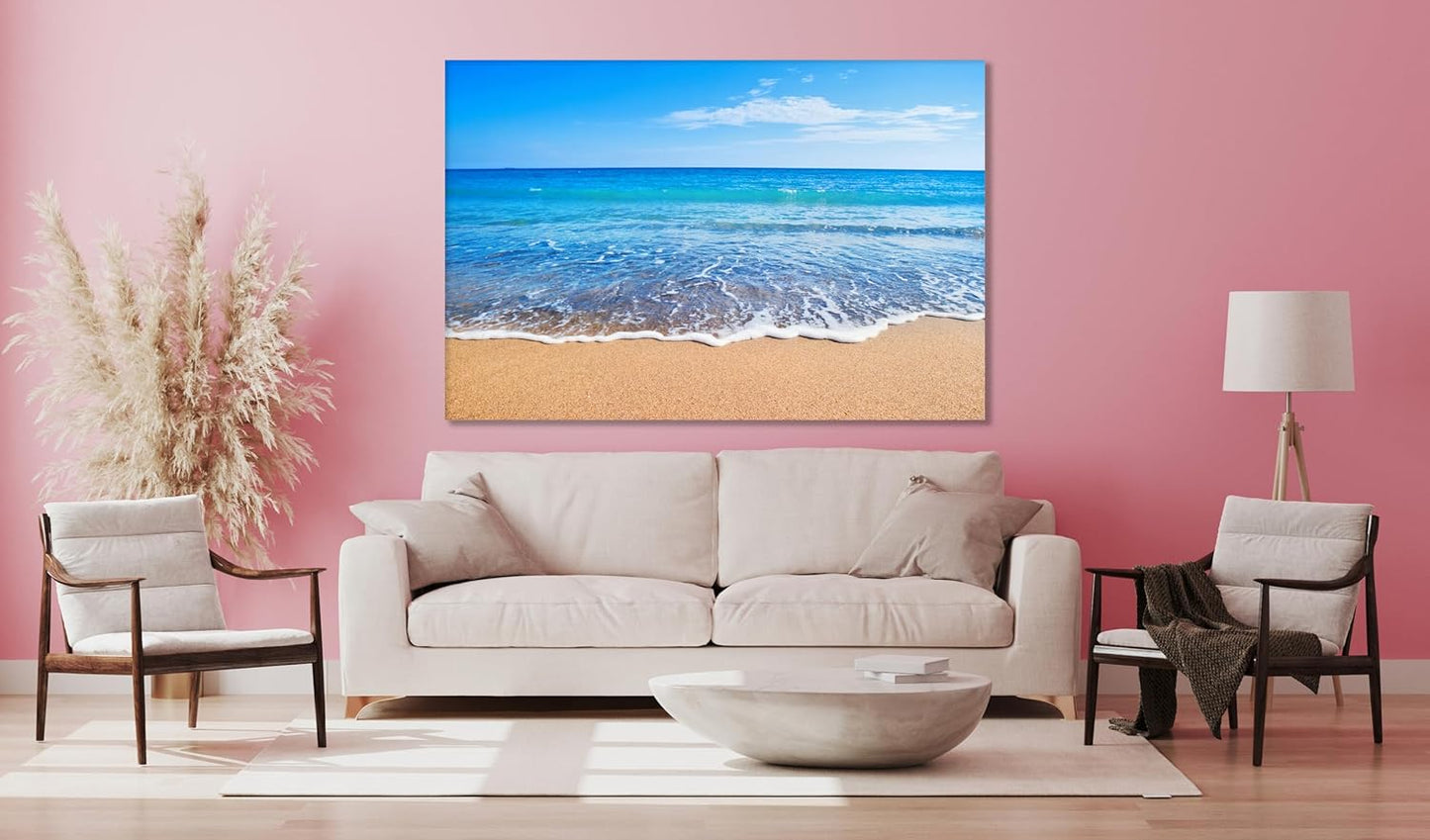Nature Wall Art Prints - Ocean Forest Mountain Lake Canvas Landscapes - Small to Extra Large Living Room Bedroom Kitchen Bathroom Décor (Sandy Ocean Beach, 35L" x 53W")