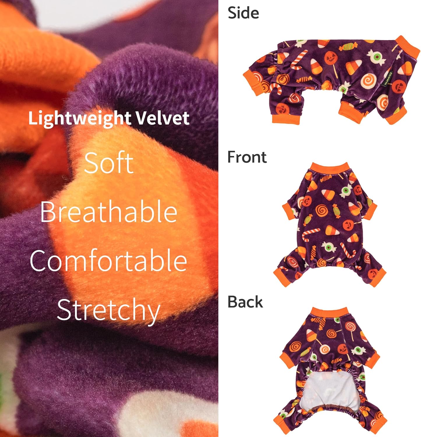 Fitwarm Halloween Candy Dog Pajamas, Funny Costumes for Small Dogs Boy Girl, Pet Outfit, Purple, Orange, XS