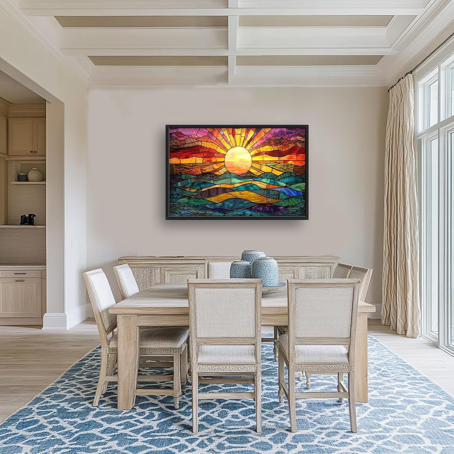 Quorin Boho Sun Large Wall Art Colorful Pictures Abstract Geometric Sun Sunset Sea Wall Decor Modern Canvas Print Painting Artwork for Dining Room Living Room Bedroom 36L x 24W