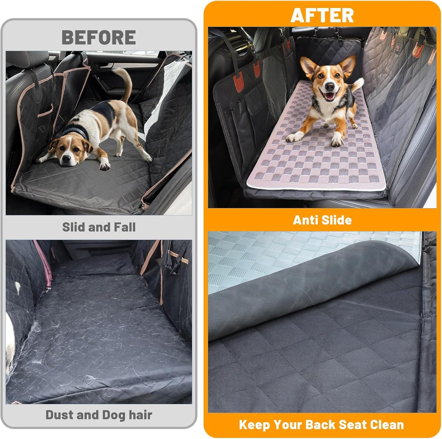 Non-Slip Pet Bed Mat for Back Seat Extender, Hair Resistant Dog Blanket for Hard Bottom Dog Car Seat Cover, Anti Slip Pet Linner Backseat Cover Blue/Plaid