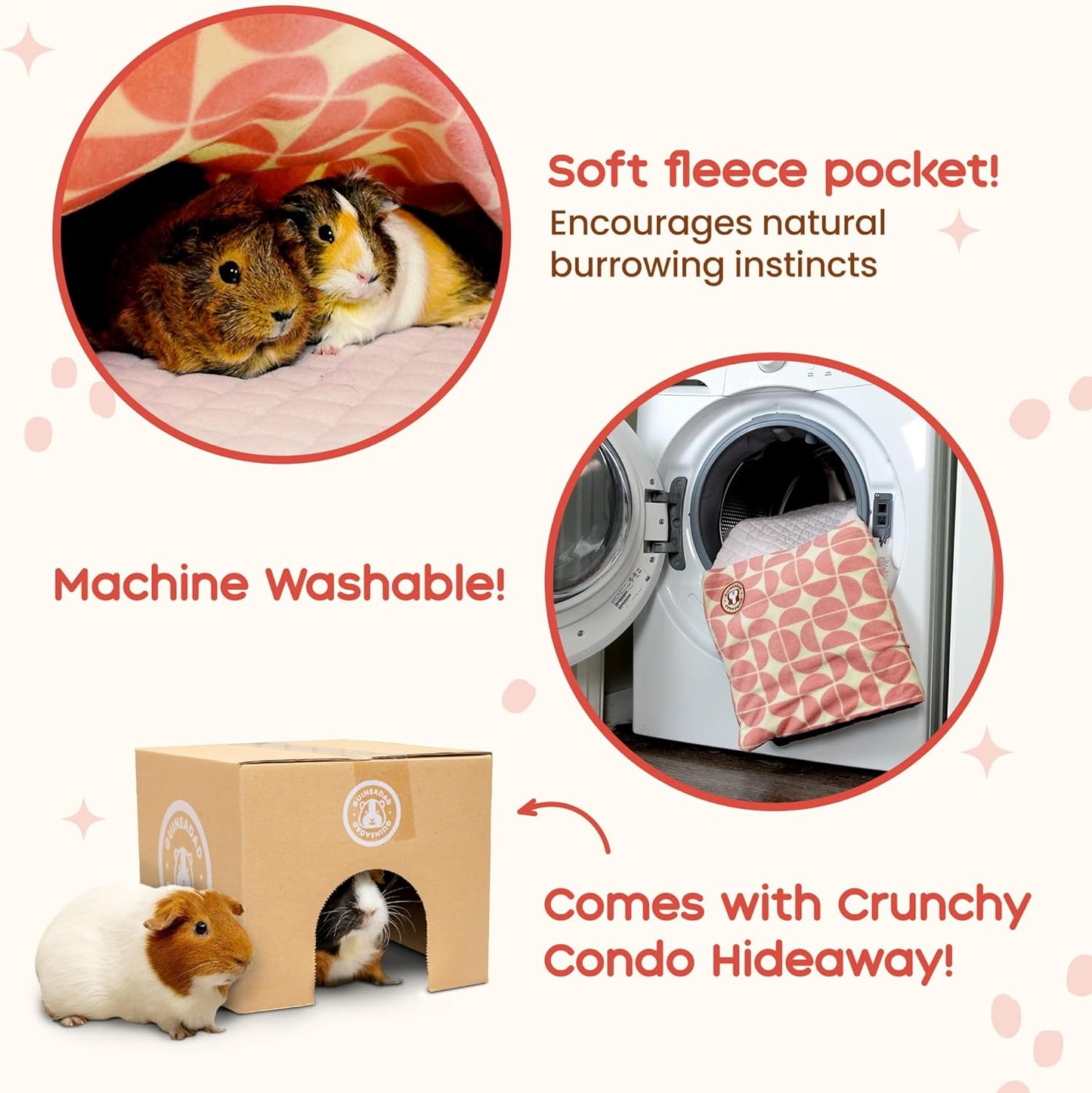 GuineaDad Premium Liner – Fleece Guinea Pig Cage Liner – Ultra-Plush Reusable Fleece Bedding with Waterproof Bottom – (Cotton Candy)