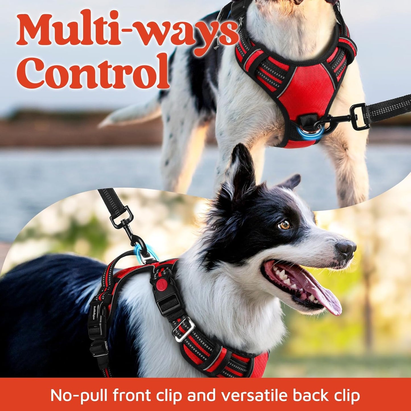 rabbitgoo Dog Harness for Large Dogs, No Pull Pet Vest with 3 Buckles, Adjustable Soft Padded Pet Harness with Easy Control Handle and Reflective Strips, Red, XL