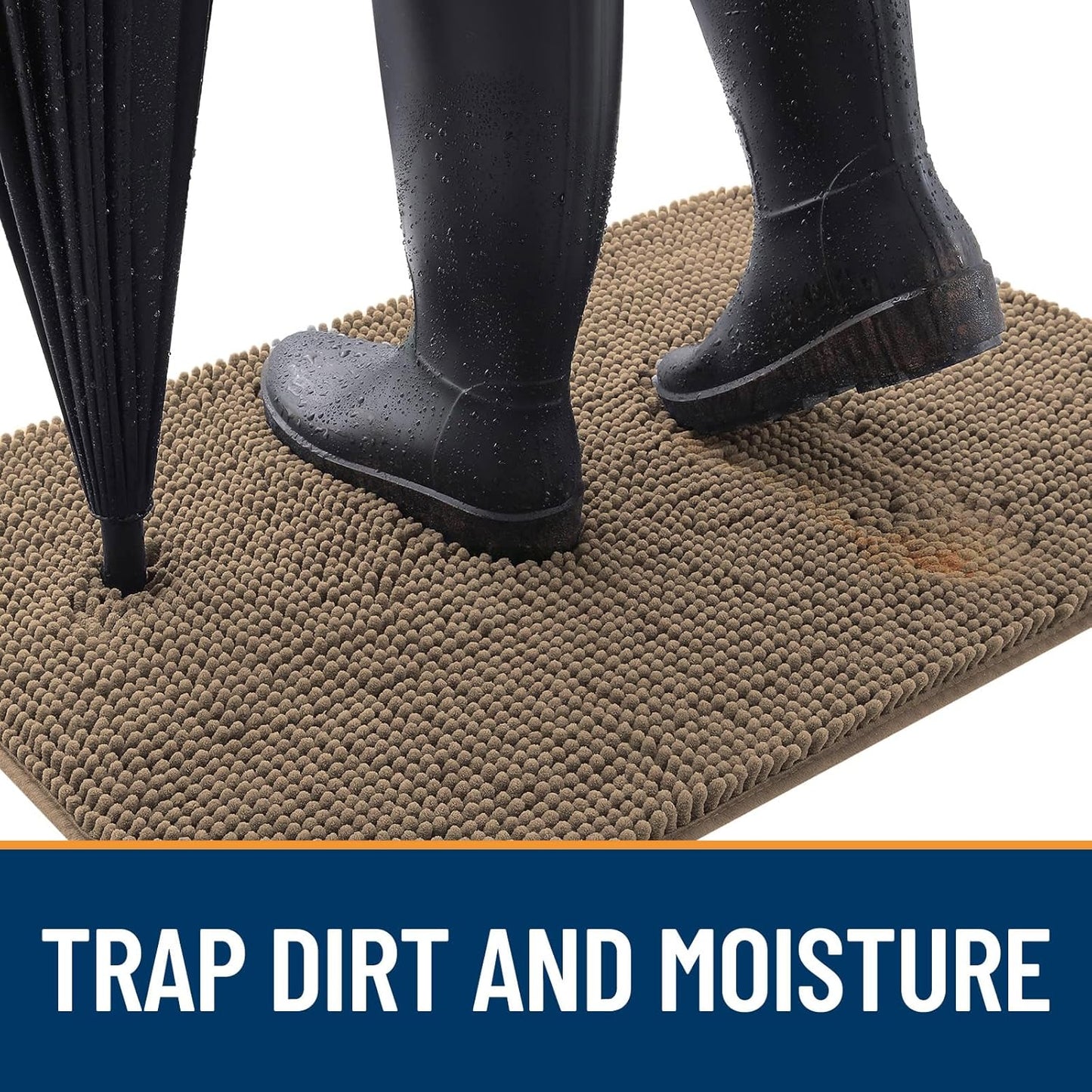 OLANLY Dog Door Mat for Muddy Paws 48x30, Absorbs Moisture and Dirt, Absorbent Non-Slip Washable Doormat, Quick Dry Chenille Mud Mat for Dogs, Entry Indoor Entryway Carpet for Inside Floor, Tan