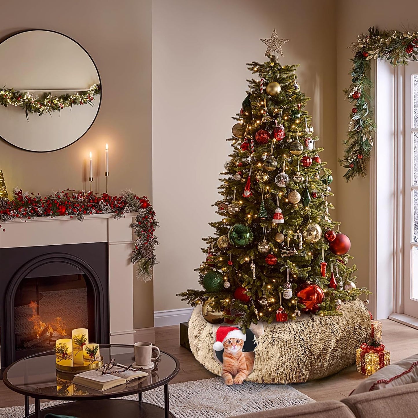 Cat Tunnel with Cat Bed for Indoor Cats, Soft Plush Peekaboo Cat Cave Donut Tunnel, Multifunctional Playground Toys Hideplace for Small Medium Large Kittens, Rabbit, Ferret, Brown