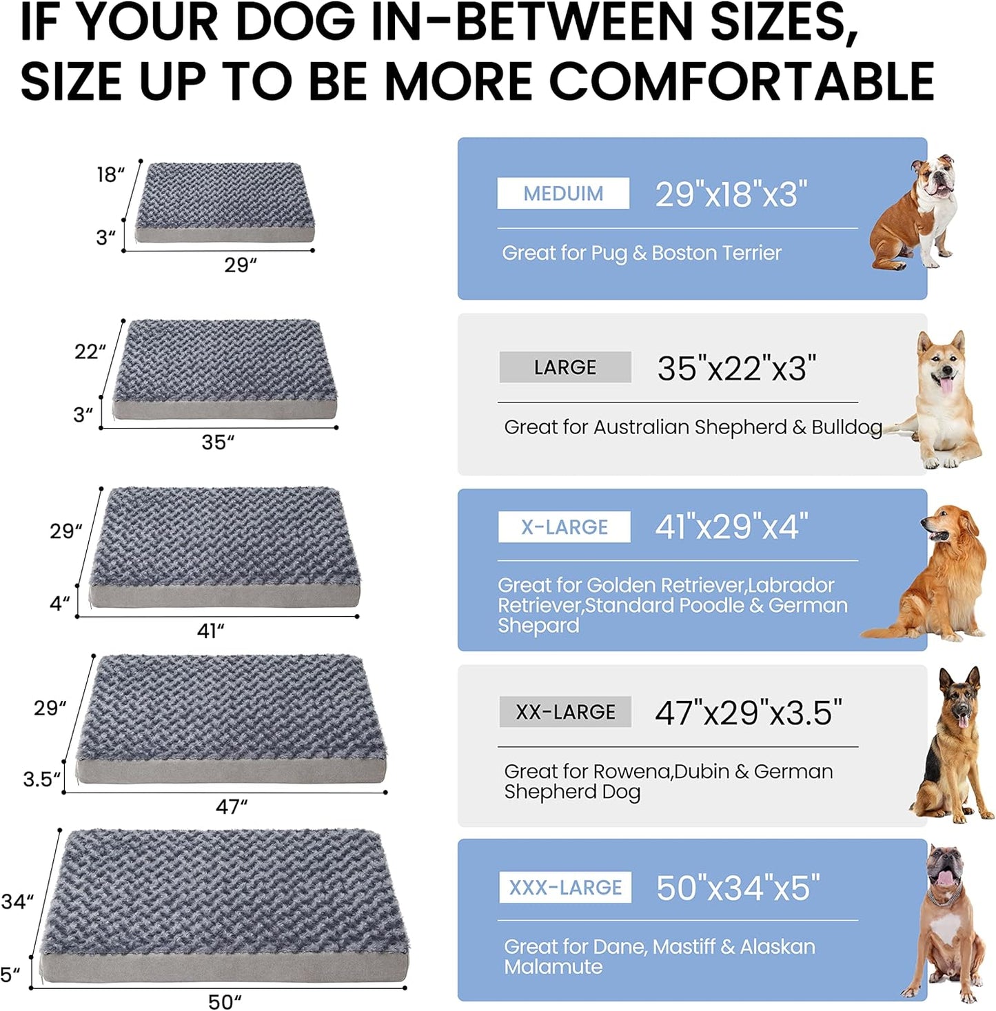 Orthopedic Memory Foam Bed for Large Dogs, Waterproof Cooling Pet Mats for Crate with Removable Washable Cover,Ideal for Arthritic Dogs, L(35inch,65Lbs)