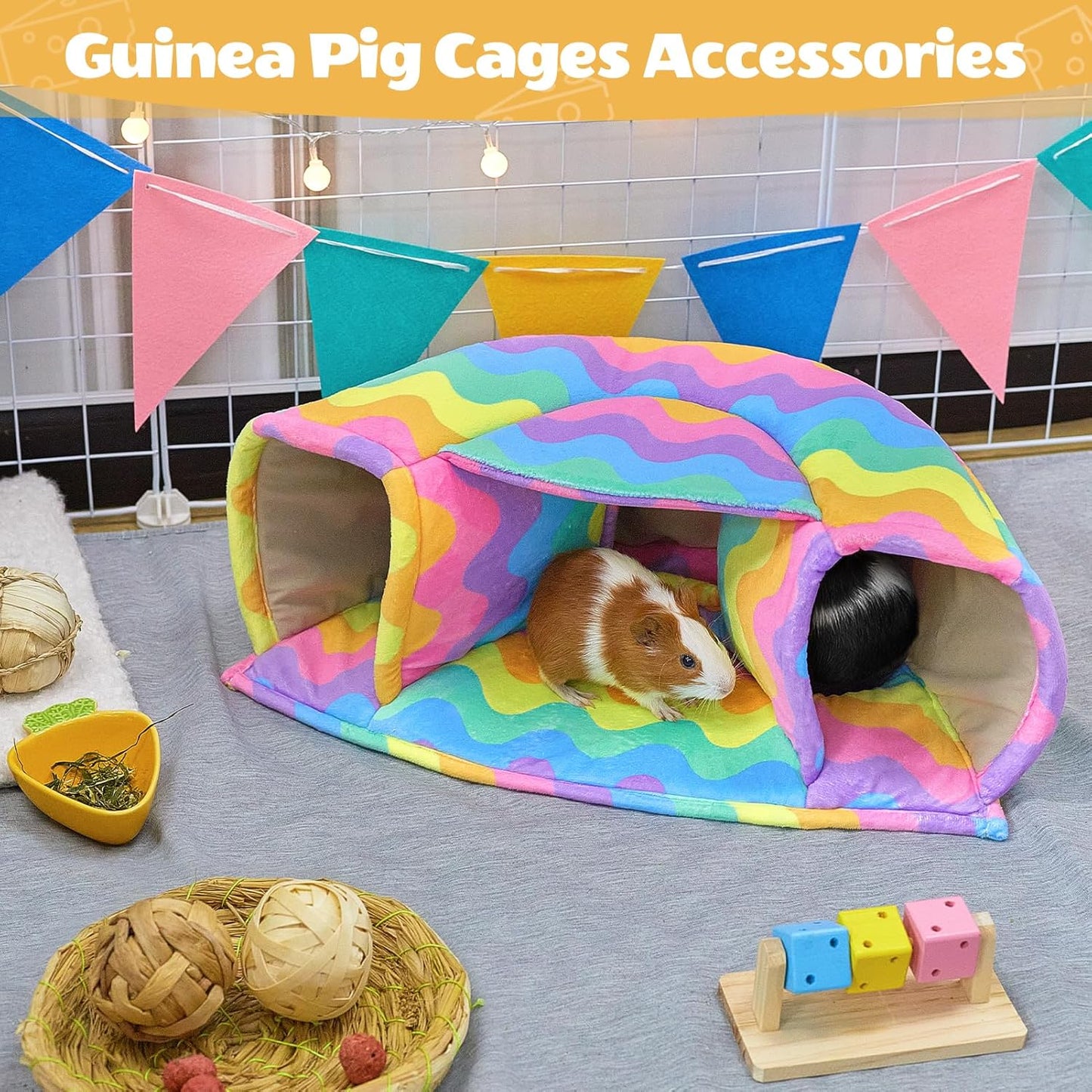 Unicorn Catcher Guinea Pig Hideout - Large Cozy Bed, Warm House, Washable Tunnel Accessories for Small Pets: Hamster, Chinchilla, Bunny