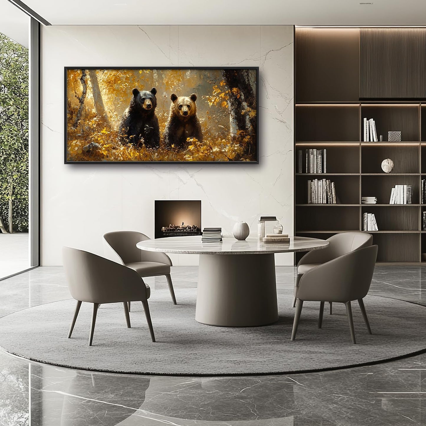 Large Forest Bear Wall Art for Living Room, Black Bear Autumn Canvas Oversized Wall Decor, Wildlife Framed Pictures Painting Print Artwork for Bedroom Office 60L" x 30W"