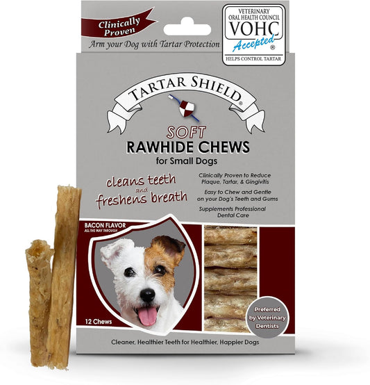 Tartar Shield Soft Rawhide Chews | Safe Dental Treats for Small Dogs | Vet VOHC Approved | Daily Bone Cleans Teeth & Gums Fresh Breath Oral Health Support | USA Made | (Small Dogs / 12 Count)