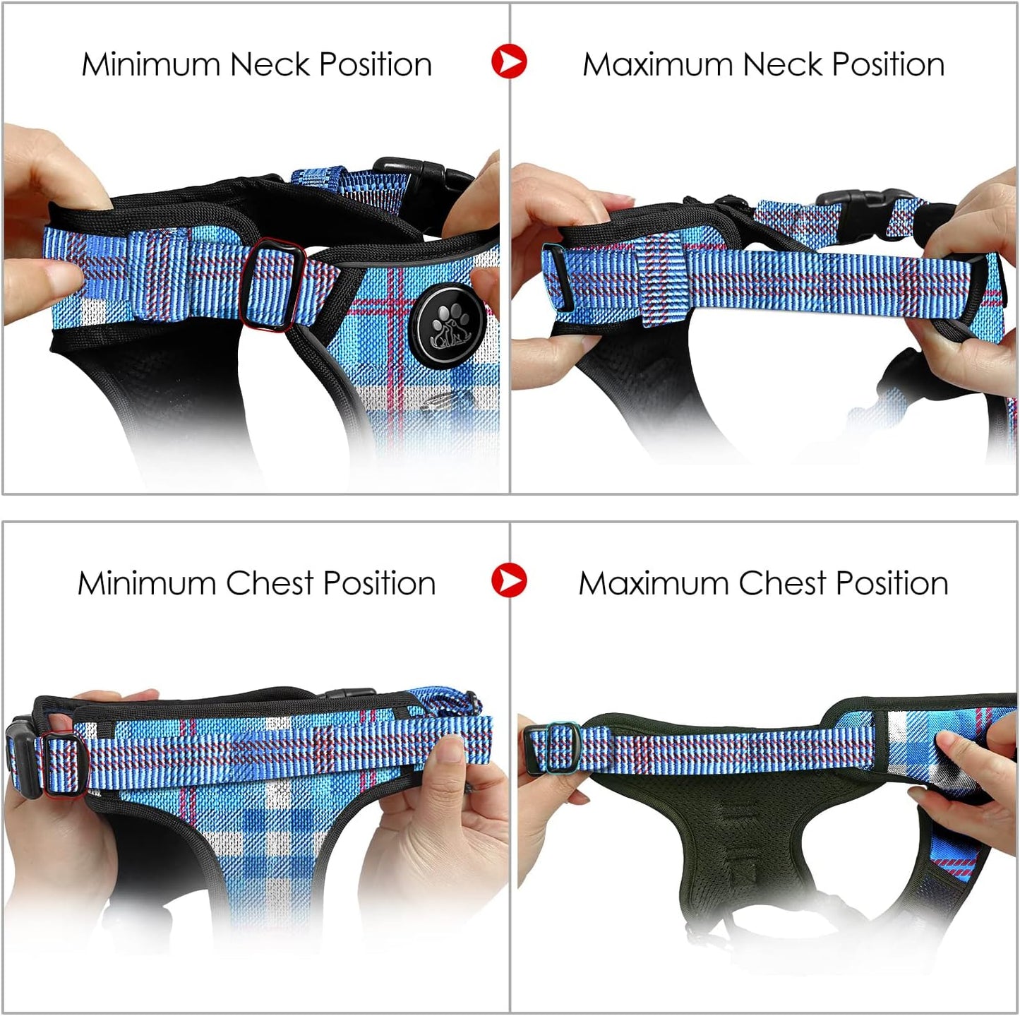 NESTROAD No Pull Dog Harness with Leash, Reflective No Choke Pet Vest Harness,Adjustable Soft Padded Dog Harness with Easy Control Handle for Medium Dogs(Checkered Blue,Medium)