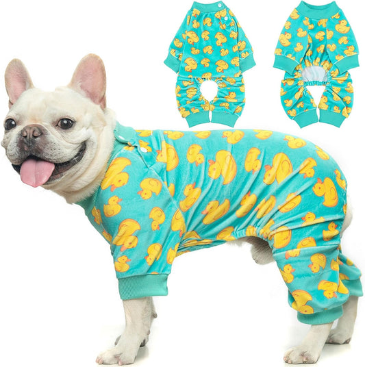 BEAUTYZOO Dog Pajamas Large Sized Dog, Summer Doggie Pajamas for Boy Girl, Soft Strechy Cotton Puppy Pjs Jammies Onesies for Men Women, Pet Jumpsuit Body Suit Cat Apparel Clothes, Yellow Duck XXL