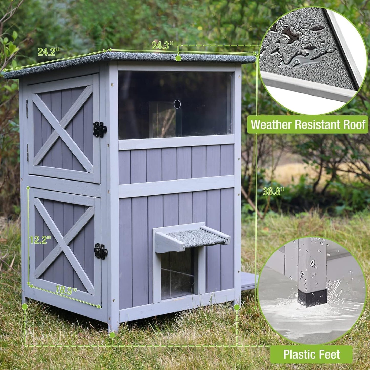 GUTINNEEN Outdoor Cat House Weatheproof Feral Cat Shelter Wooden Cat Condo for Winter with Escape Doors（AIR14）