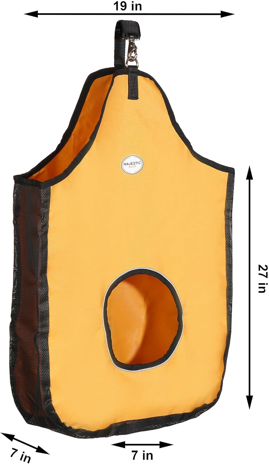 Majestic Ally 1200 D Hay Feeder Tote Bag for Horses, Sheep with Reflective Trim- Reduces Waste - Comes with 36” Hay Net (Orange)