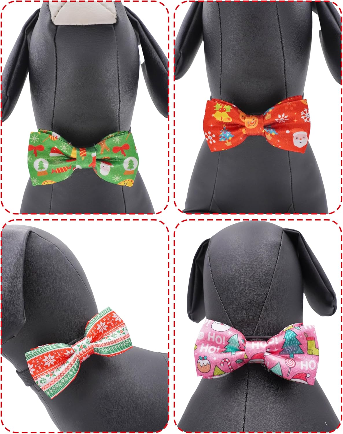 PET SHOW 10 Pack Christmas Big Dog Bow Ties for Large Medium Dogs Sliding Collar Attachments Xmas Tree Bowties Santa Bowknots Holiday Party Pet Grooming Accessories(Large)